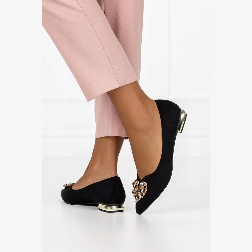 BALERINY DAMSKIE Z OZDOBĄ NA NISKIM OZDOBNYM OBCASIE SKÓRZANA WKŁADKA r 37 Marka Casu