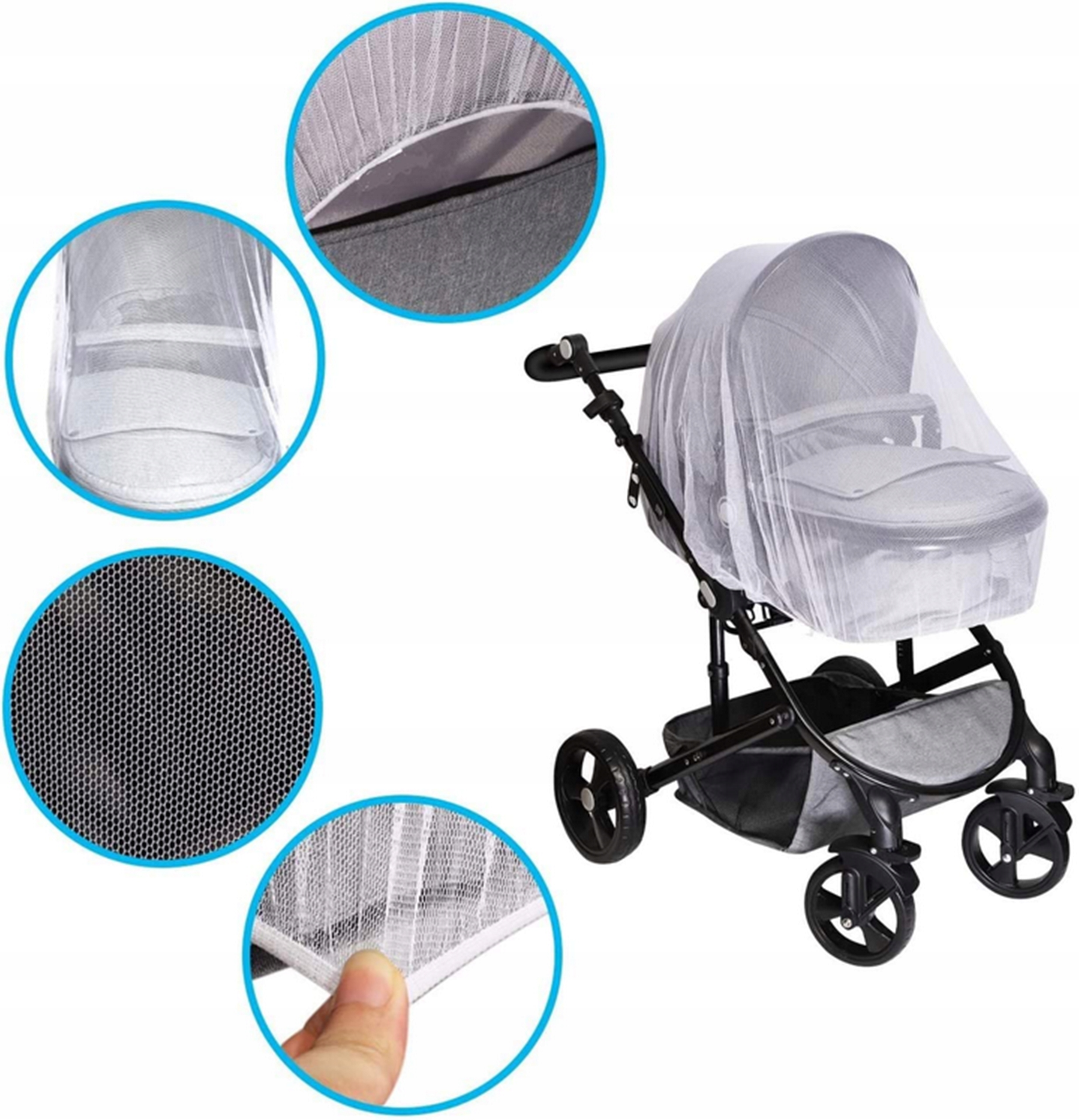MOSKITIERA DO WÓZKA NA WÓZEK Z GUMKĄ UNIWERSALNA SIATECZKA PRZECIW KOMAROM Stan opakowania oryginalne