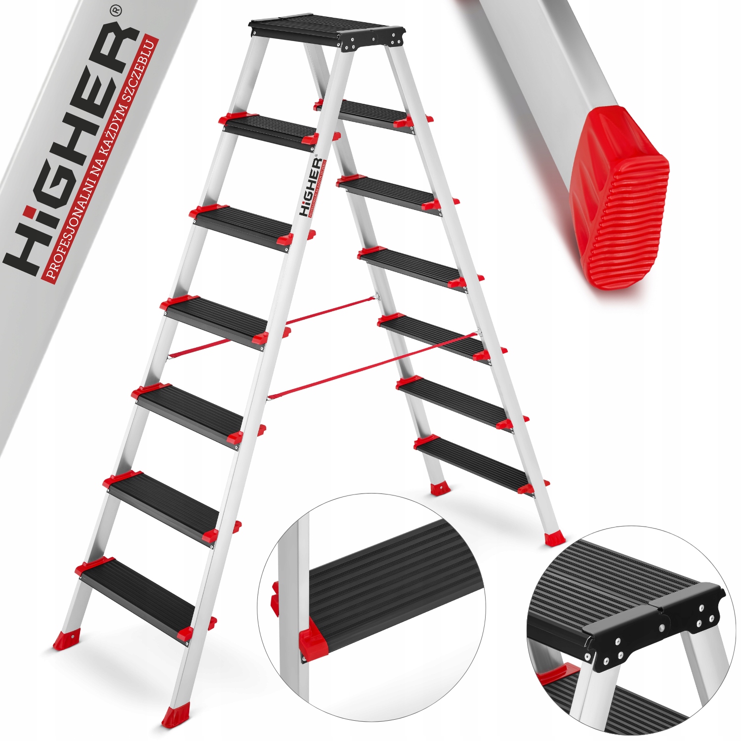 Žebřík hliníkový profesionální oboustranný skládací Higher 2x7 3,76 m