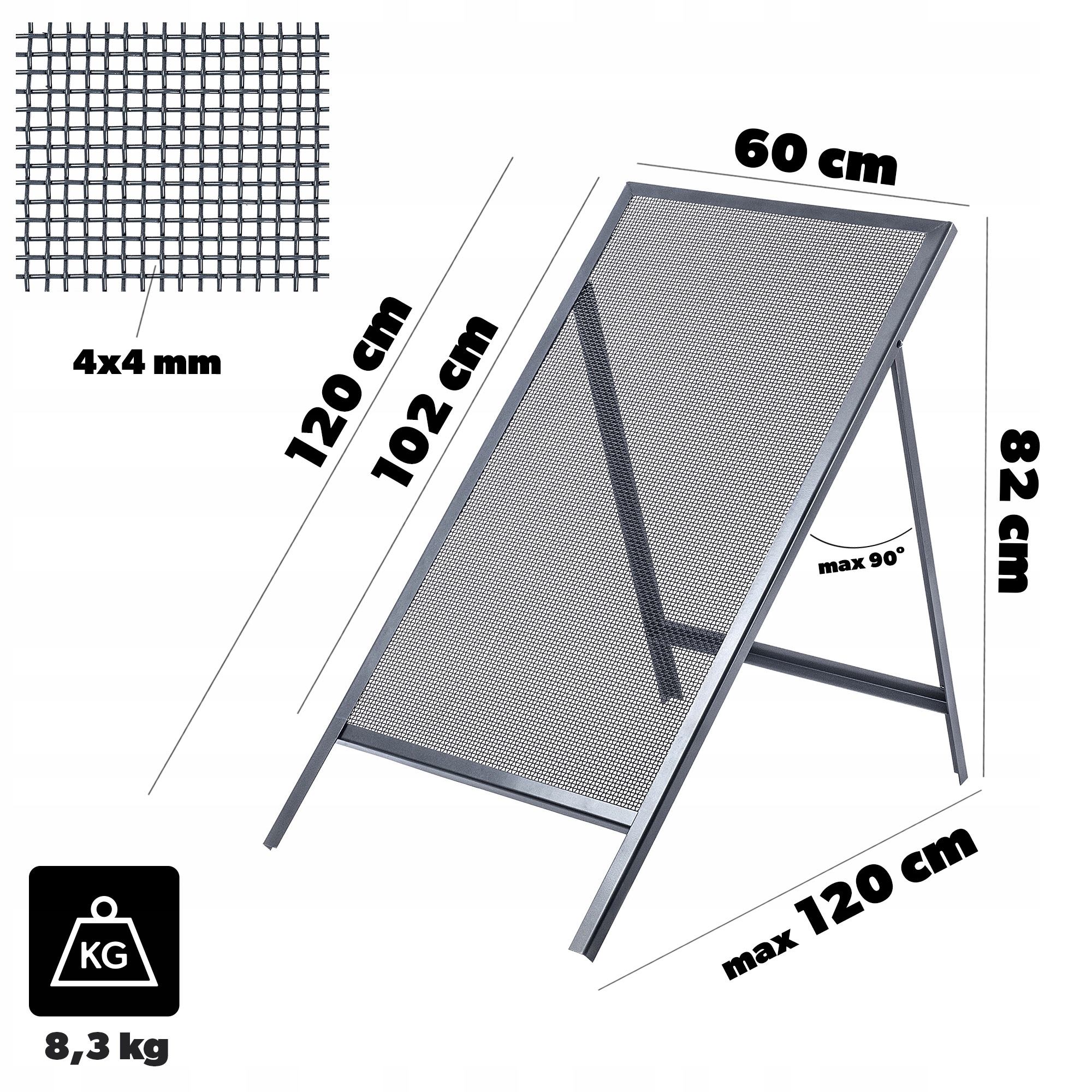 SITO BUDOWLANE DO PIACHU PIASKU ZIEMI MURARSKIE 120x60cm ŻWIRU OCZKA 4mm Kod producenta K10447