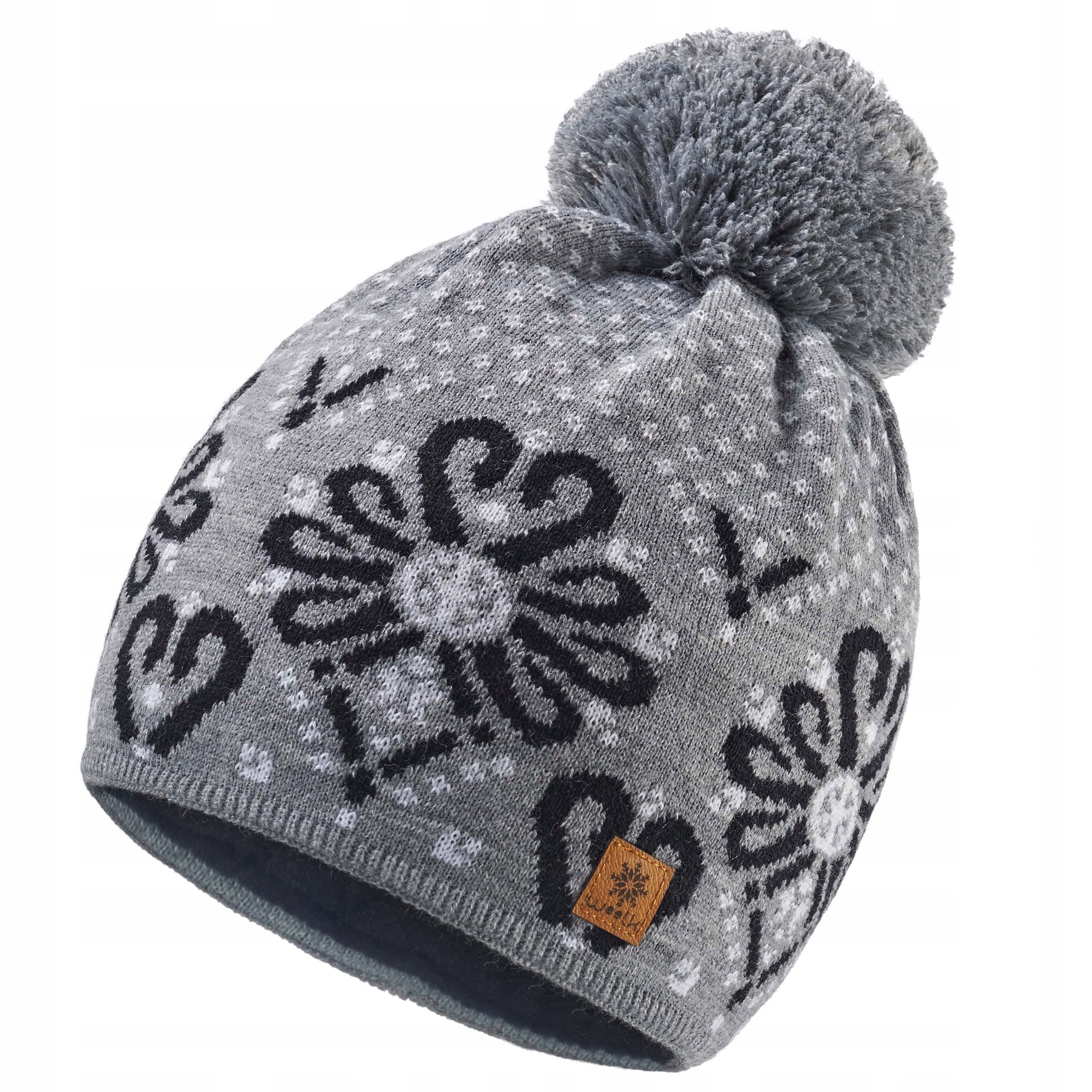 

Zimowa Czapka z Pomponem Szara Góralska Parzenica