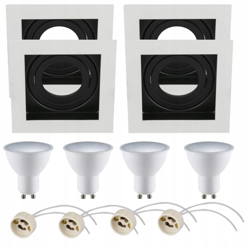 4x Punktowa oprawa podtynkowa RUTEN1 biało-czarna+ 4x żarówka GU10 zimna