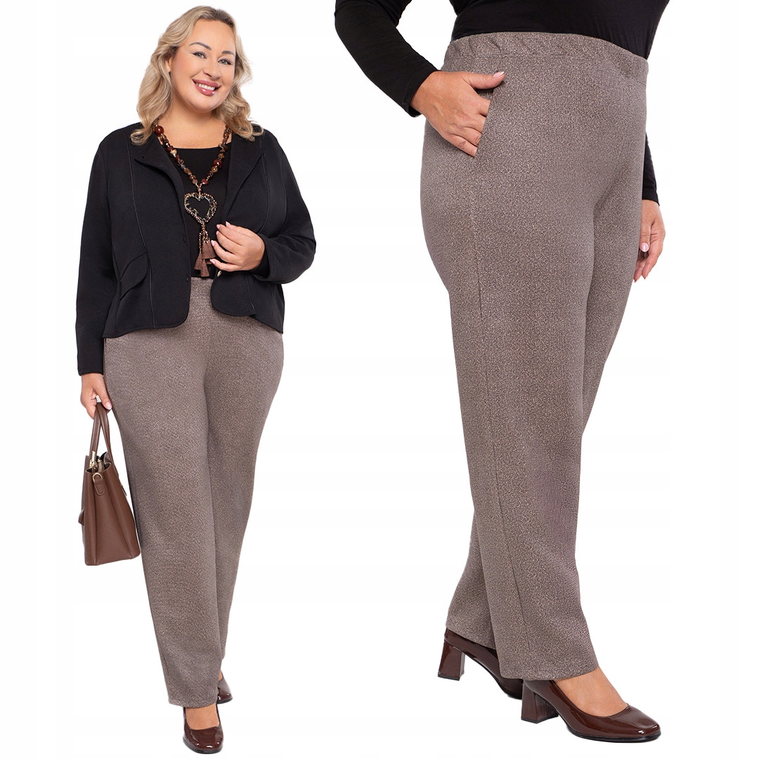 Hnědo-béžové teplé kalhoty 60/62