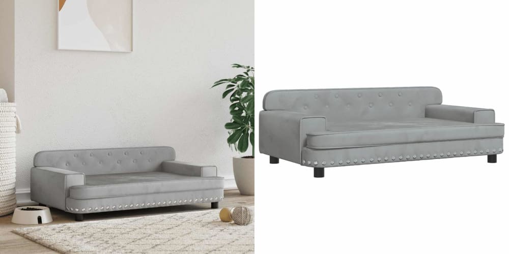 Světle šedé Pelíšek pro psa, 90x53x30 cm, samet