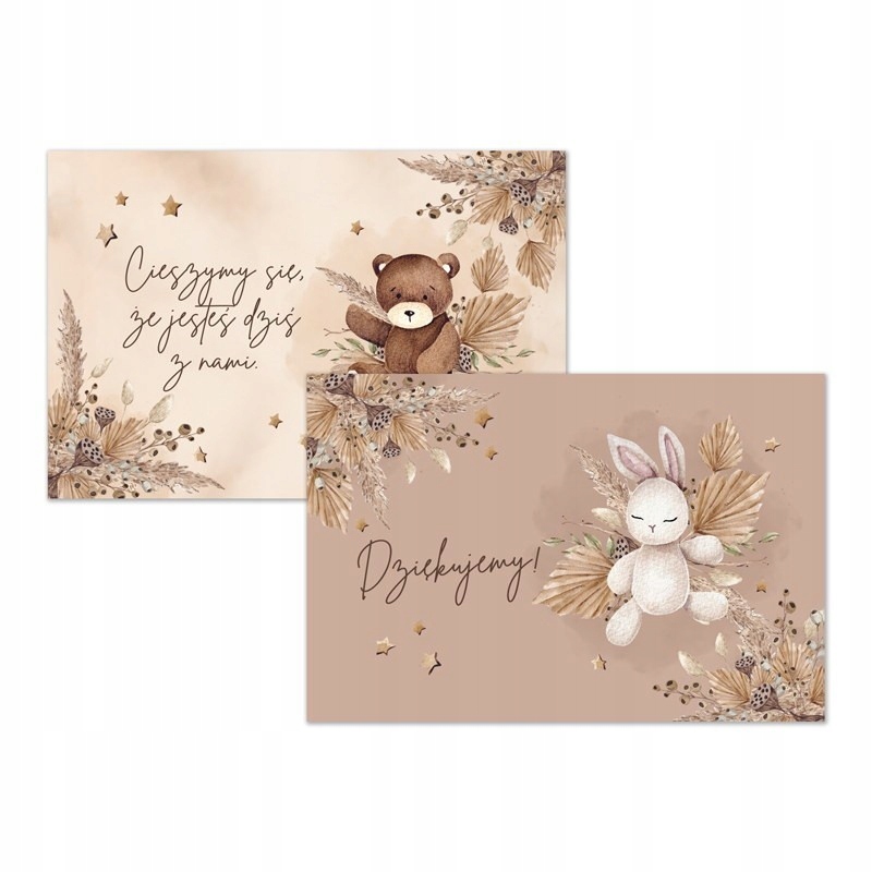 

Bileciki podziękowanie Miś i Króliczek boho 10szt