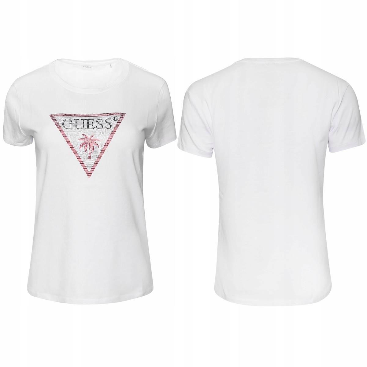 Guess Tričko Dámské Tričko Triangle Rhinestones Bílé vel. L