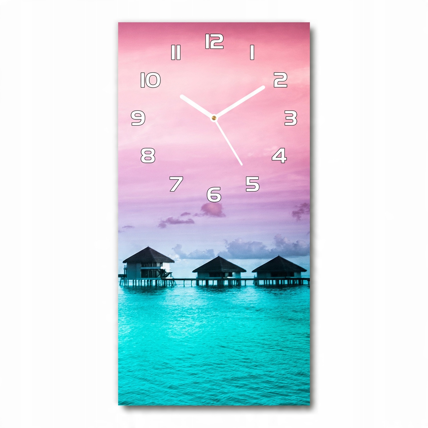 

Zegar ze szkła na ścianę Bungalowy na wodzie 30x60