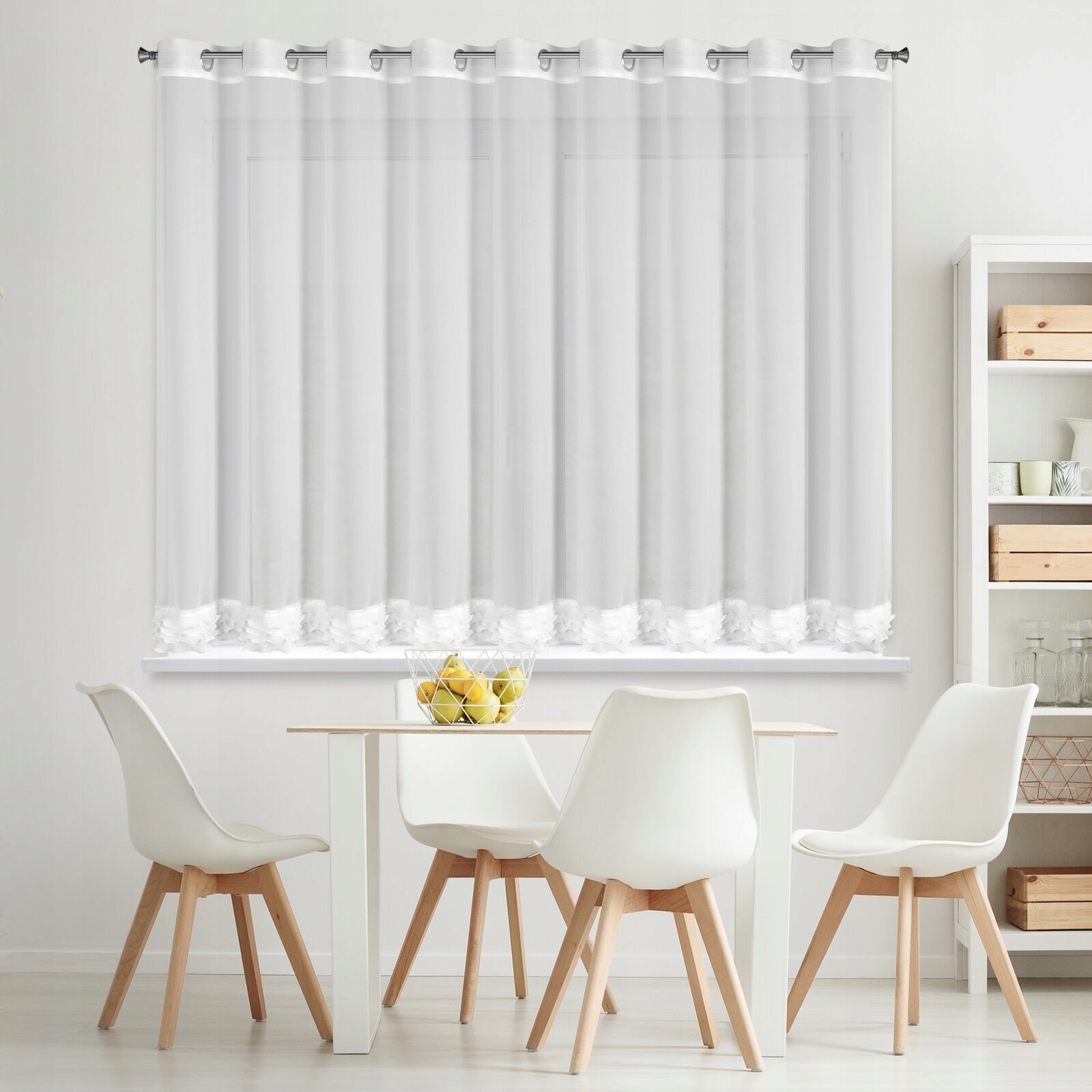 Firana Gotowa Luisa Na Przelotkach 400X160 Biała Krótka Zdobiona