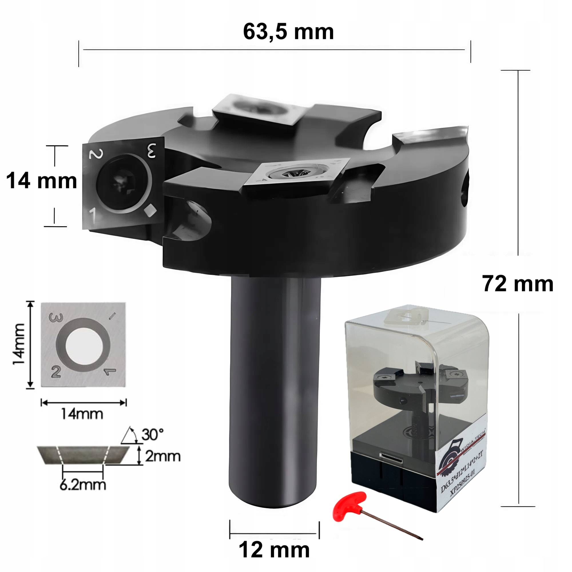 Zarovnávací fréza rovin 63,5 mm, úchyt 12 mm pro 14 mm vyměnitelné dlaždice
