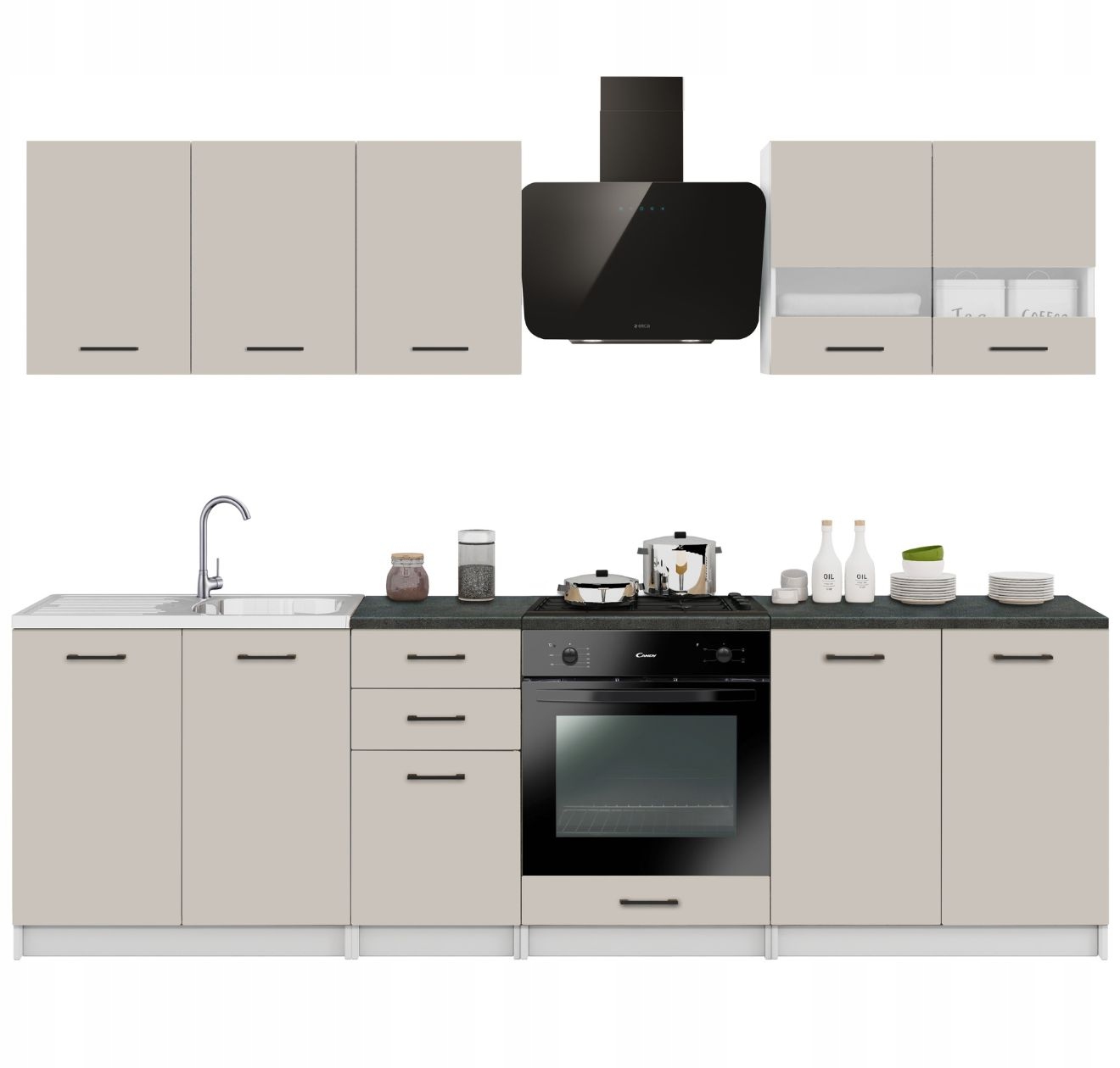 Kuchyňský nábytek Kuchyně 260 Sada skříněk Kašmír s deskami District Dark