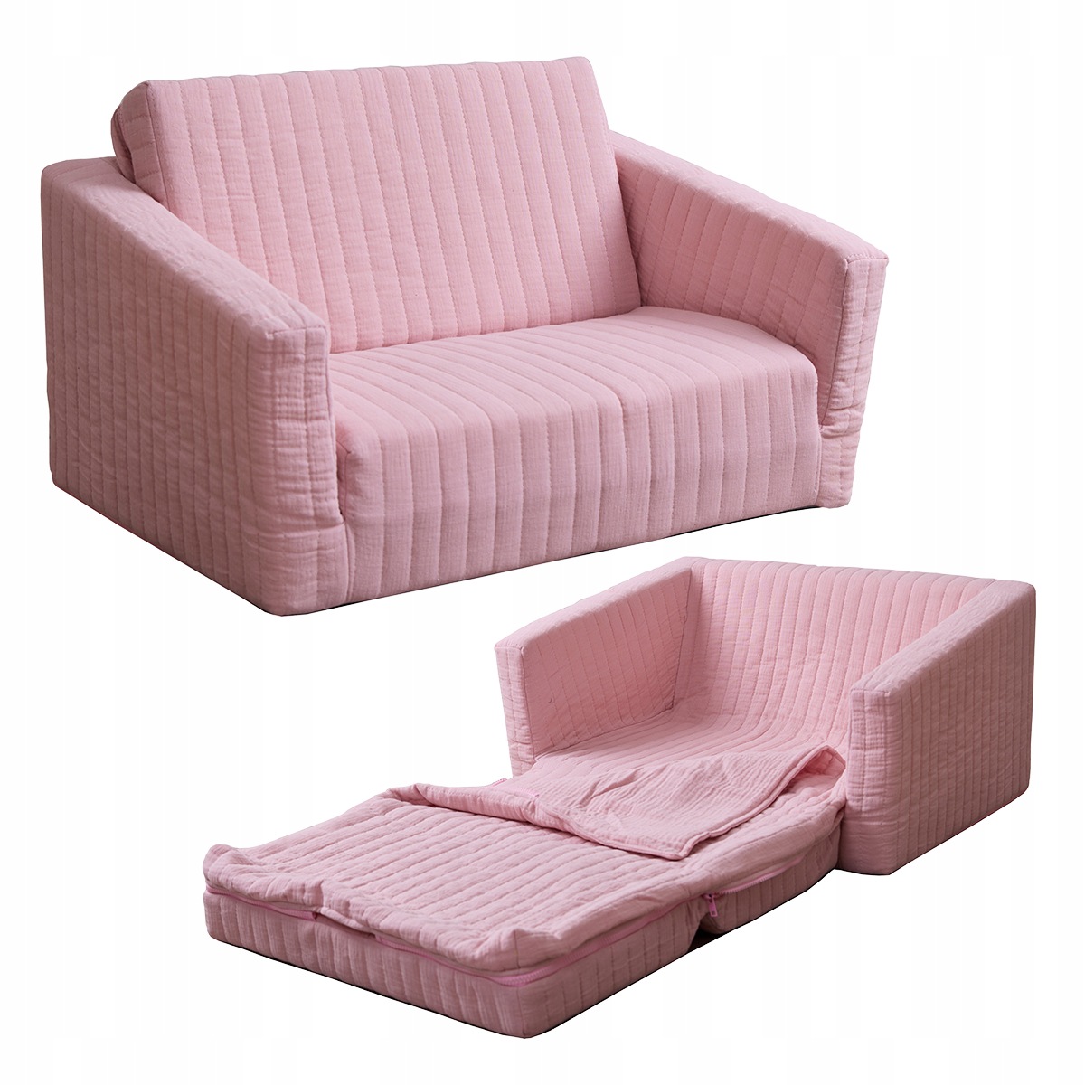 Rozkładana sofa dziecięca z kołderką 2w1 muślin Snuggle- Delsit