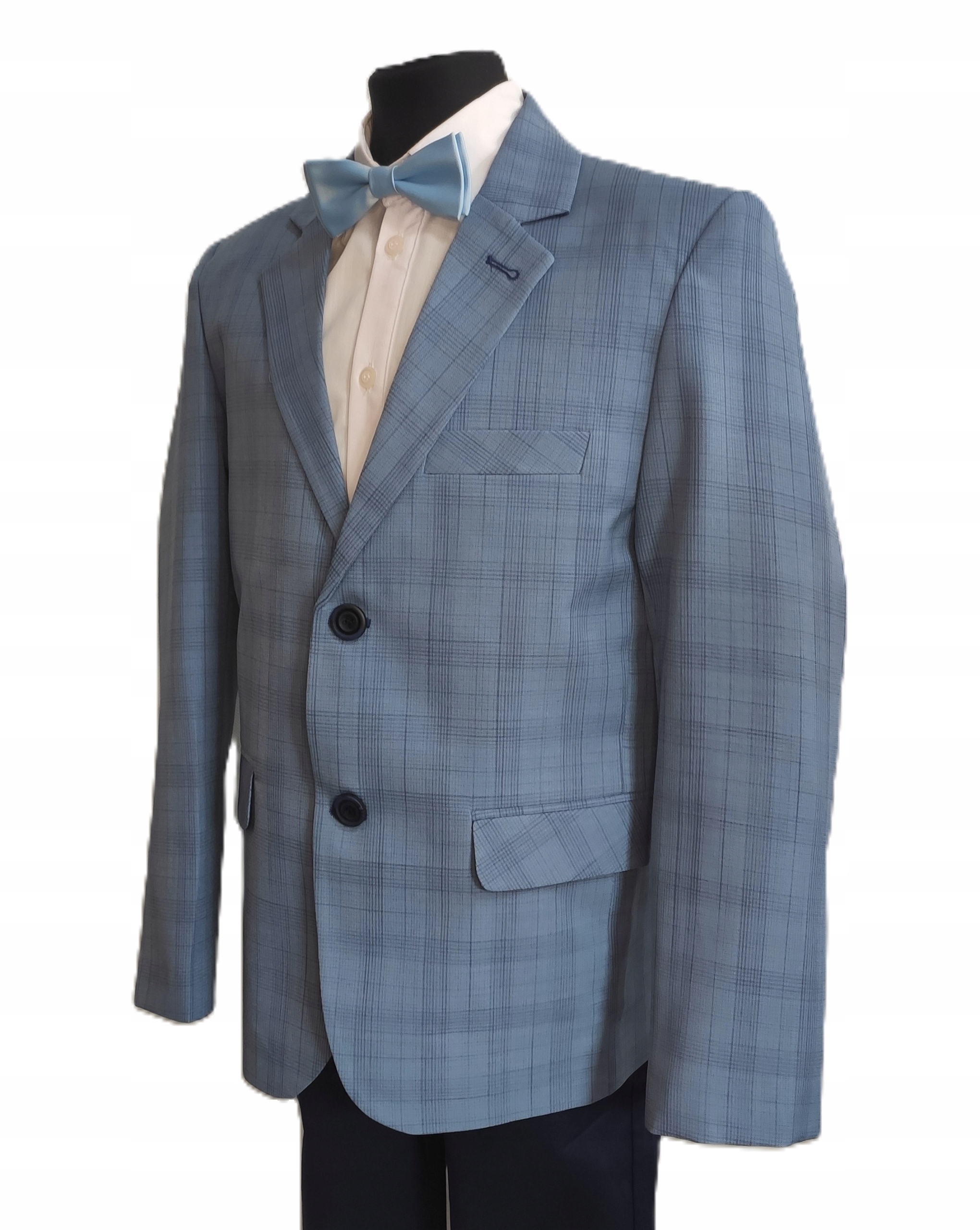 Marynarka chłopięca wizytowa kratka niebieska rozmiar 12 (wzrost 146 cm) Marka bez marki