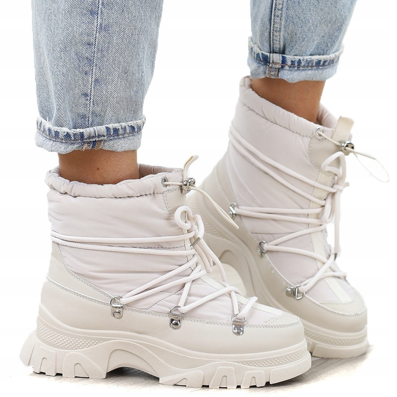 Béžové kotníkové boty, zateplené sněhule, pohodlné eskymácké boty