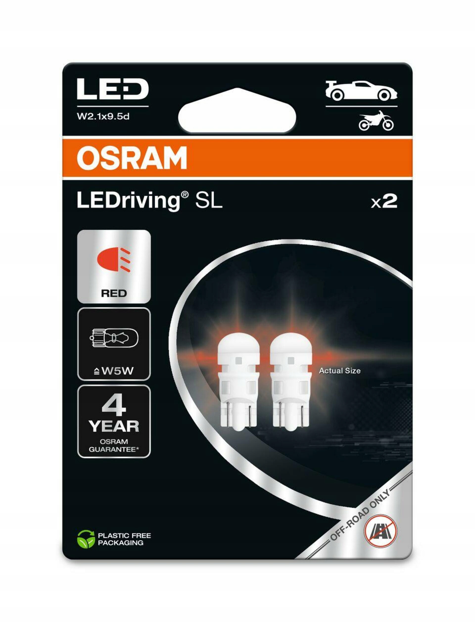 Komplet 2SZT 2X Osram żarówka ledowa Led Premium New W5W Red Czerwona Stop