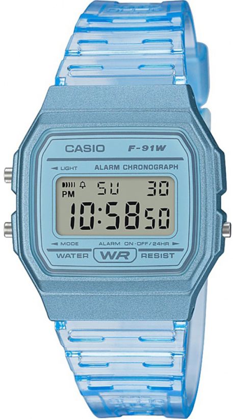 Hodinky Casio F-91WS-2EF Vintage Digitální Modré Transparentní Lehké 35 mm