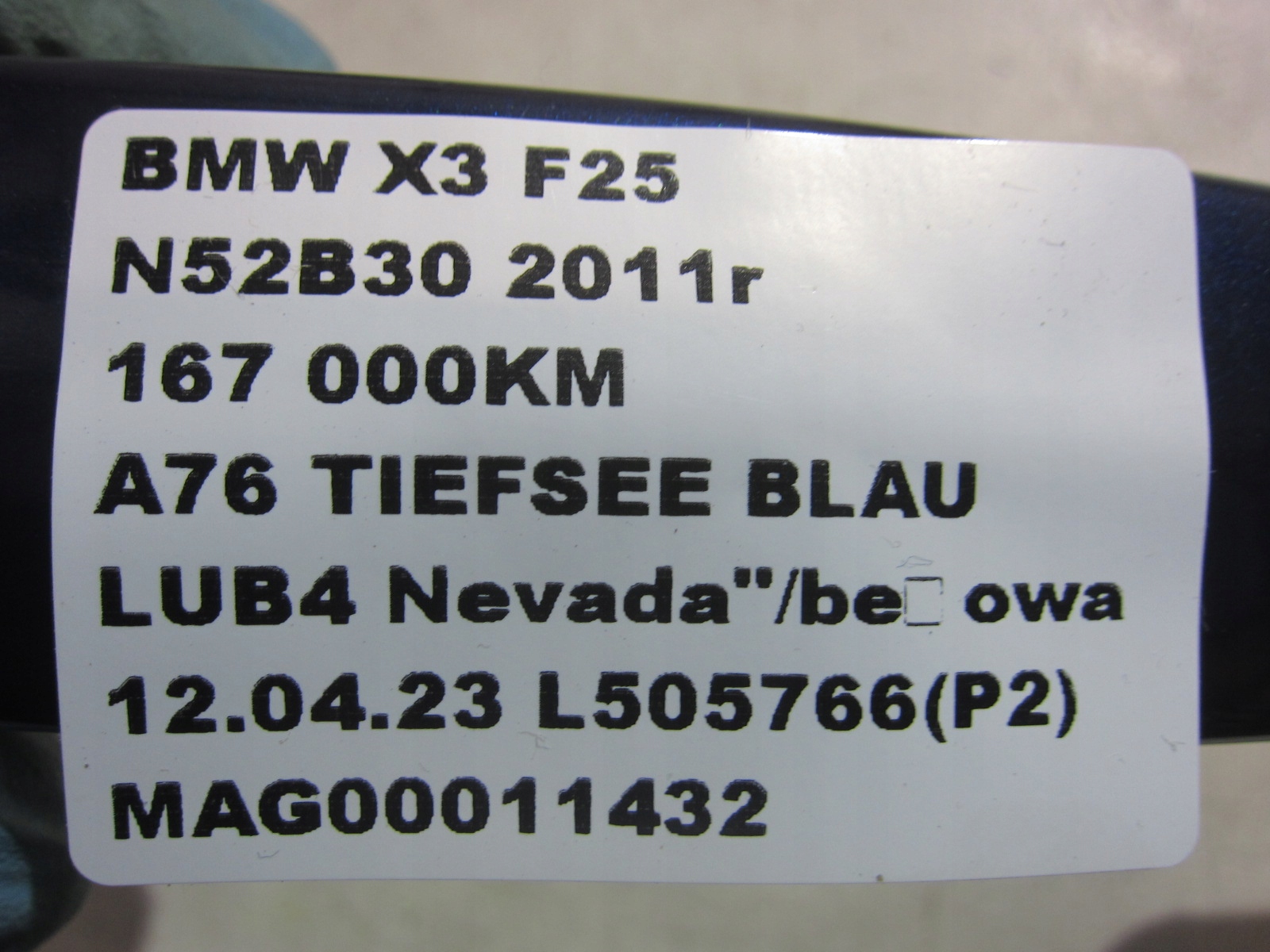BMW X3 F25 handle right front rear part A76 TIEFSEE