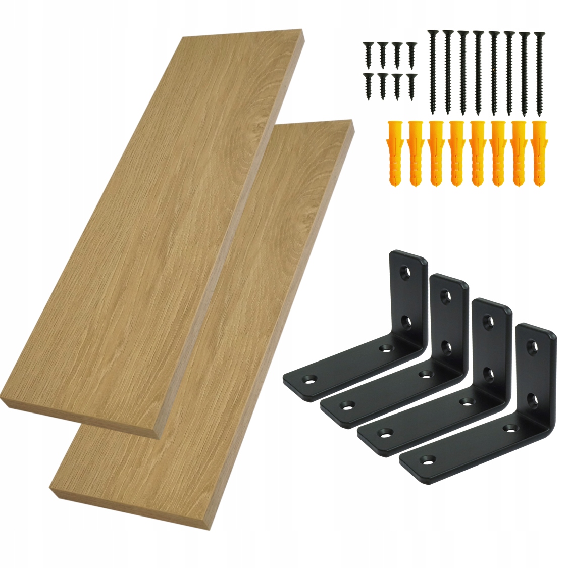 2x Nástěnná police dub 40 x 20 laminovaná deska, formát nábytku držák