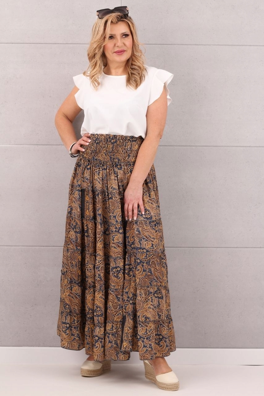 ZWIEWNA SPÓDNICA NA LATO DŁUGA WYSOKI STAN PLAŻOWA ROZMIAR UNIWERSALNY Wzór dominujący mix wzorów