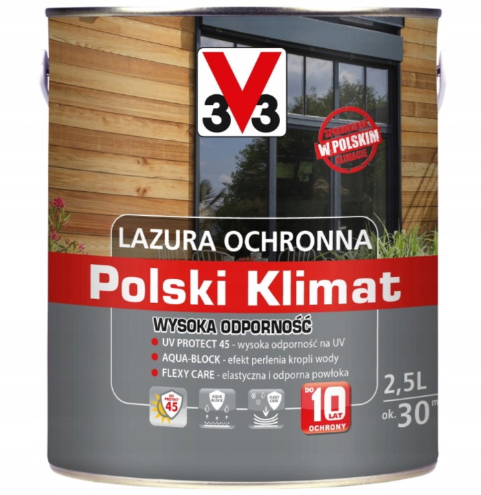 Lazura V33 Polski Klimat 10 lat 2,5 L odporny Biały kremowy satyna EAN (GTIN) 3153895165570