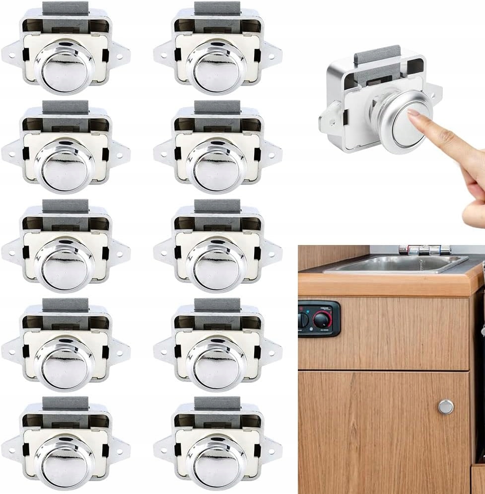 10 x Jednostranný nábytkový zámek pro přívěs pushlock push-lock komplet