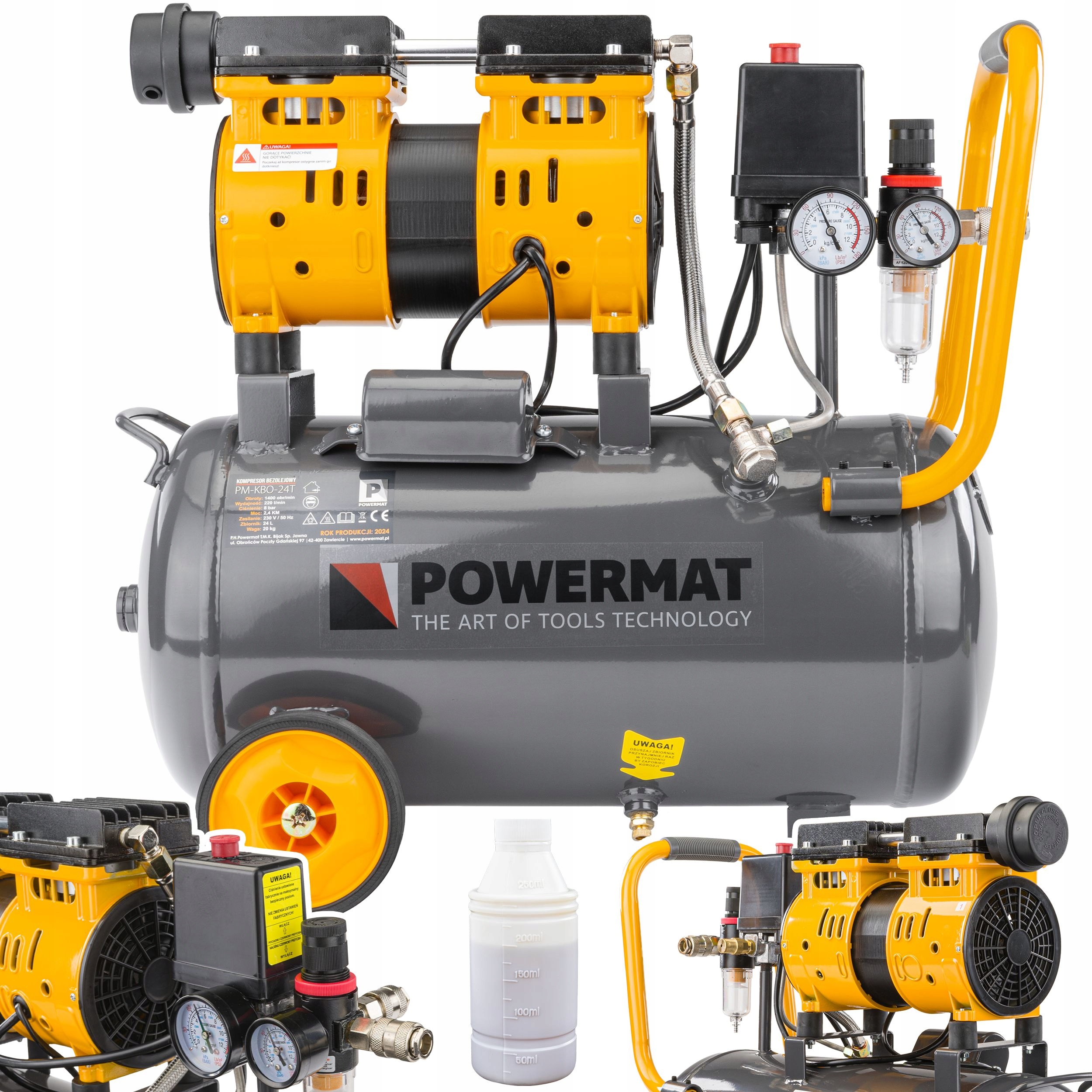 Bezolejový Kompresor 24L Kompresor 8 Bar 220 l/min 230 V Tichý Separátor 59 dB