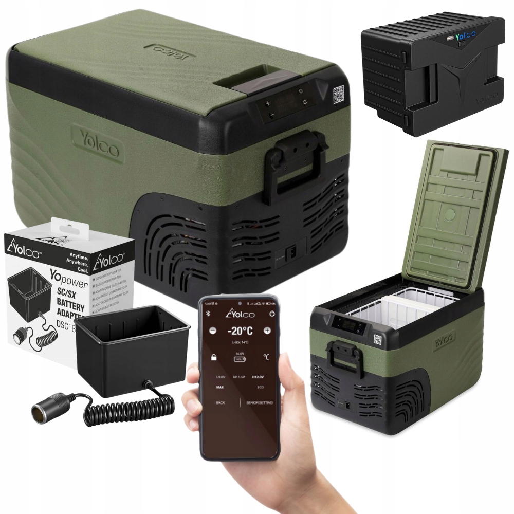 Lodówka Kompresorowa Turystyczna Yolco KX30 Green 25L Adapter Bateria