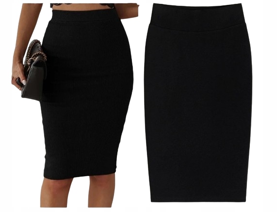 SPÓDNICA MIDI TUBA MODNA CZARNA SPÓDNICA OŁÓWKAOWA DOPASOWANA S/36 Rozmiar 40