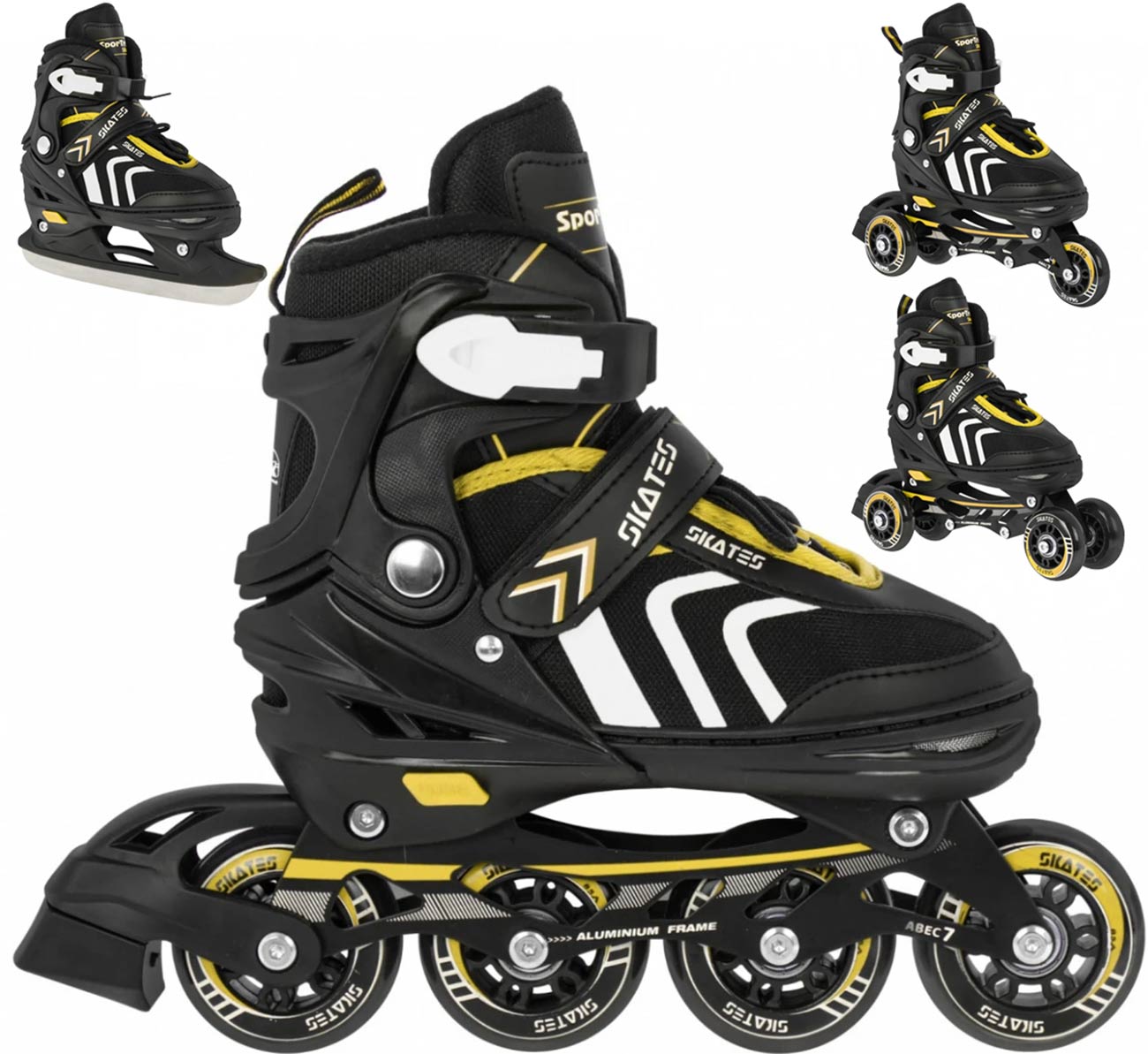 Rolki dziecięce SporTrike regulowane czarne/żółte 4 kółka 85A