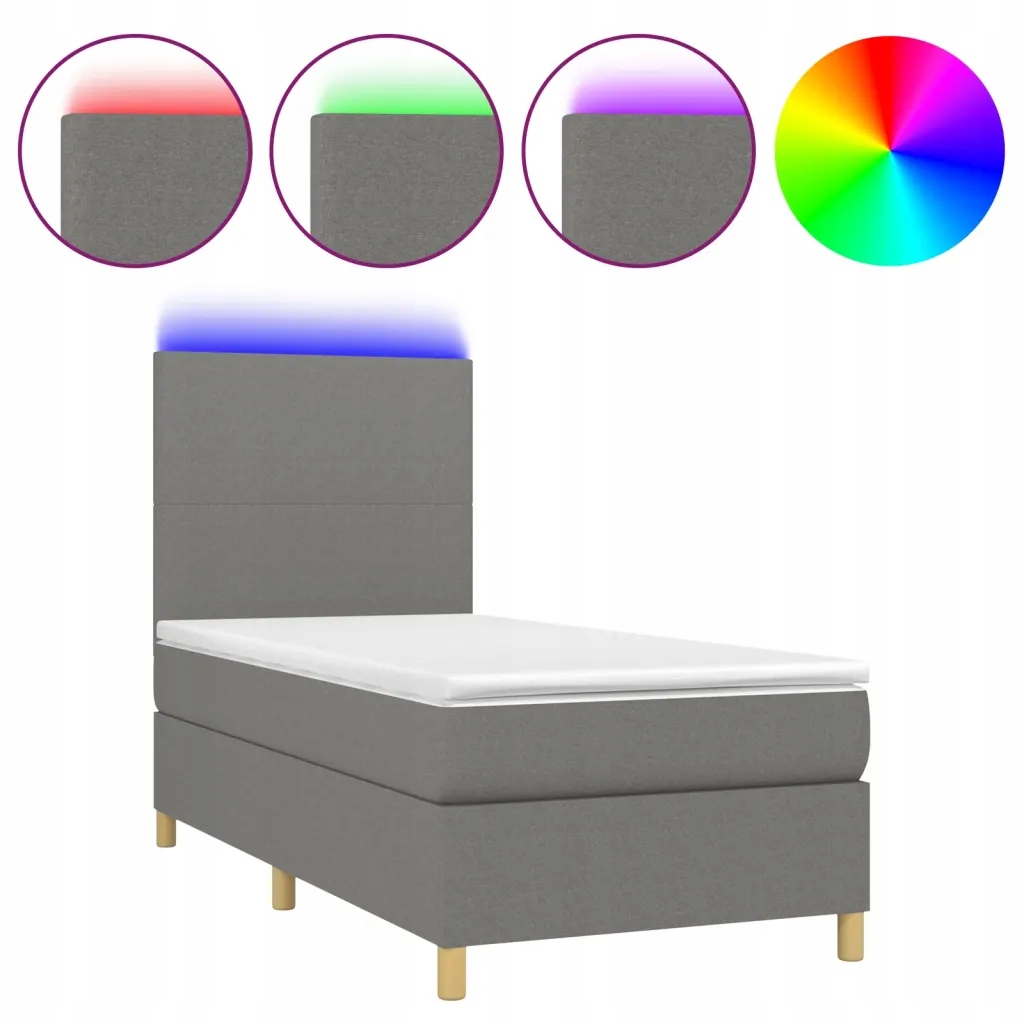 Kontinentální postel s matrací a Led diodami, tmavě šedá, 203x80x118/128