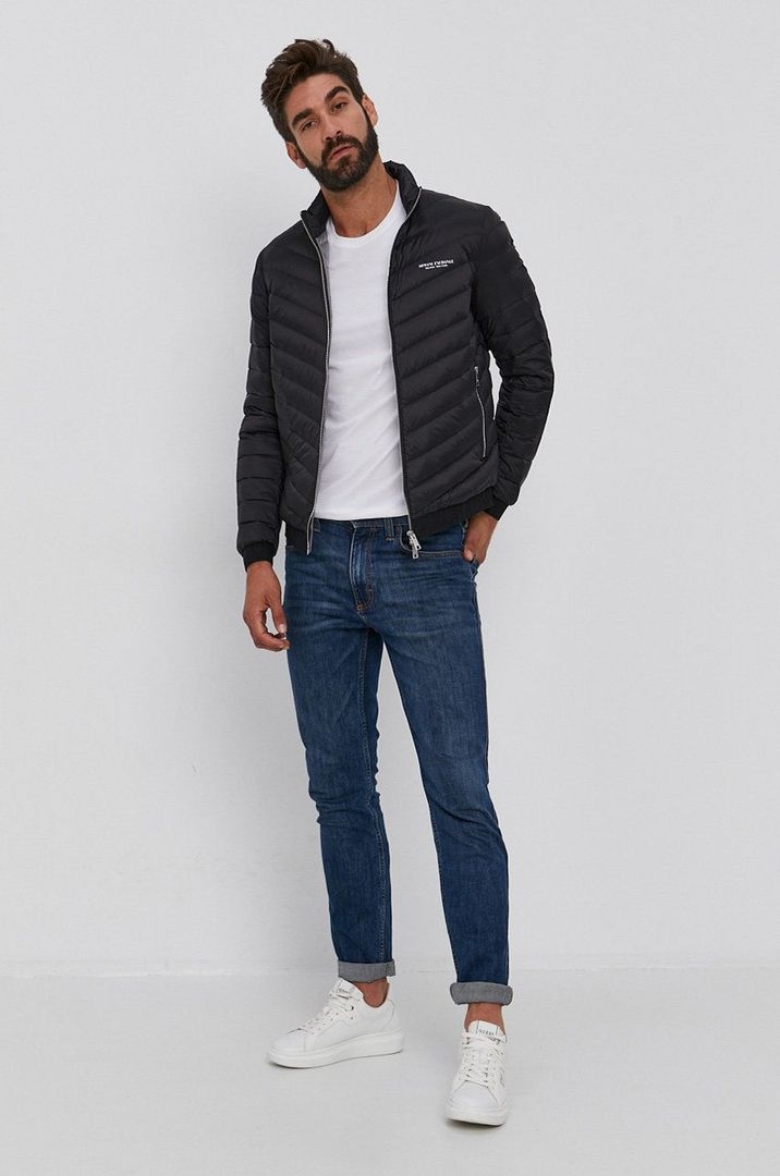 Armani Exchange Černá Prošívaná Bunda S Logem A Stojáčkem 6F