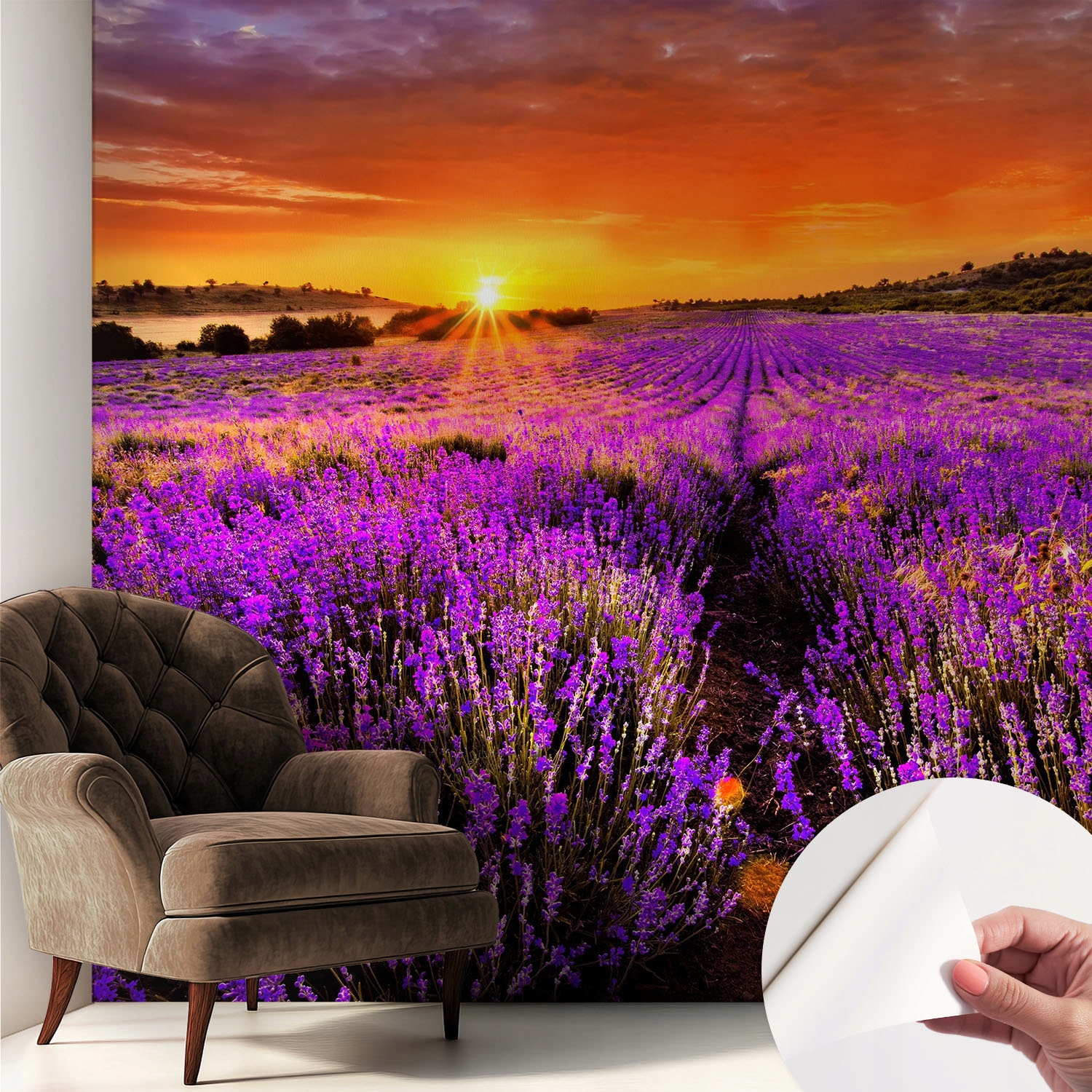 Fototapeta na zeď Samolepicí do pokoje Levandulový západ 250 x 250 cm