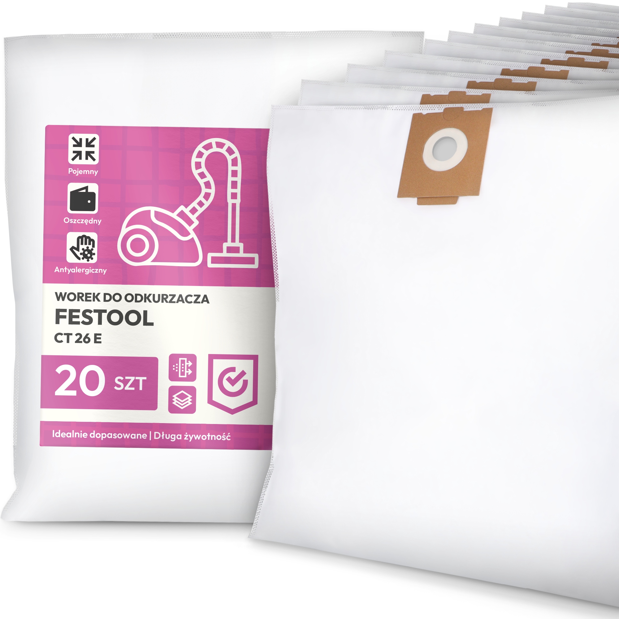 20 x Sáčky Do Vysávača Festool Ct 26 E Syntetické flízové Vrecká G9-W