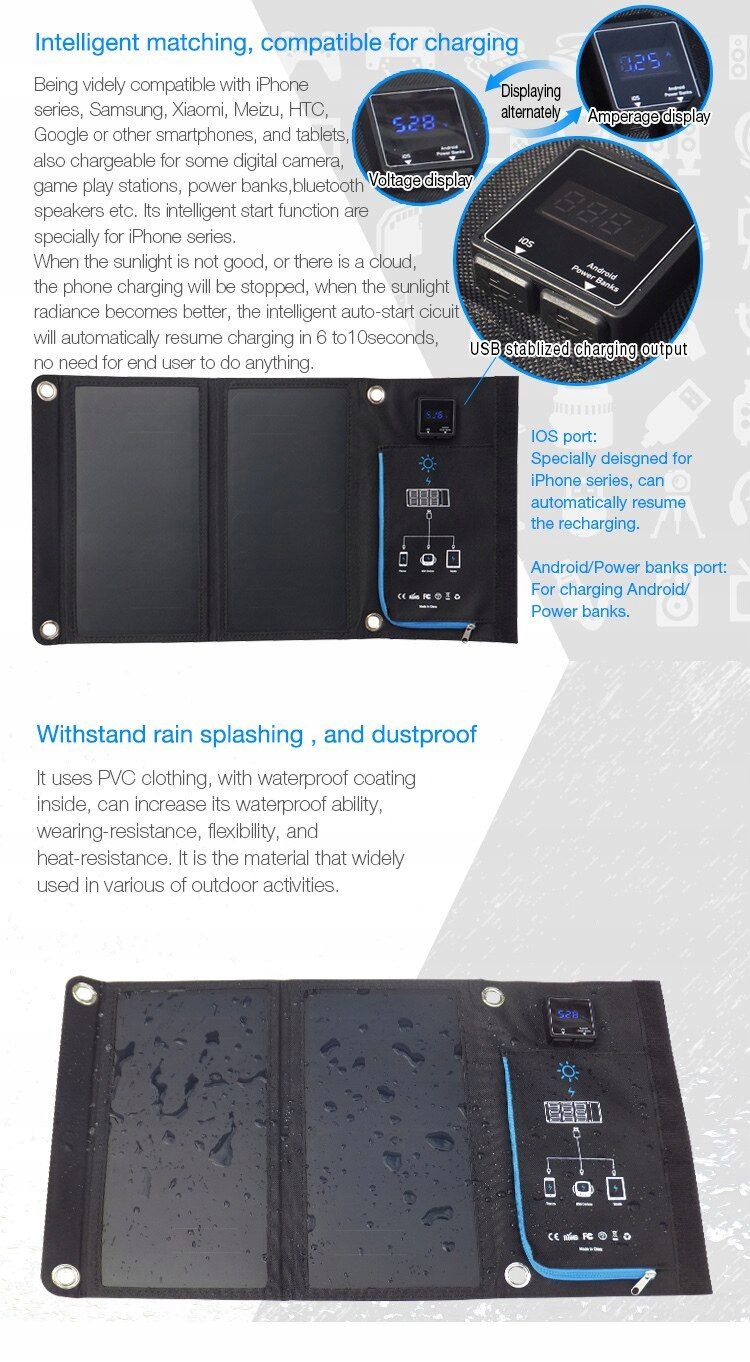 Ładowarka słoneczna telefonu panel słoneczny 15W Szerokość panelu solarnego 52 cm