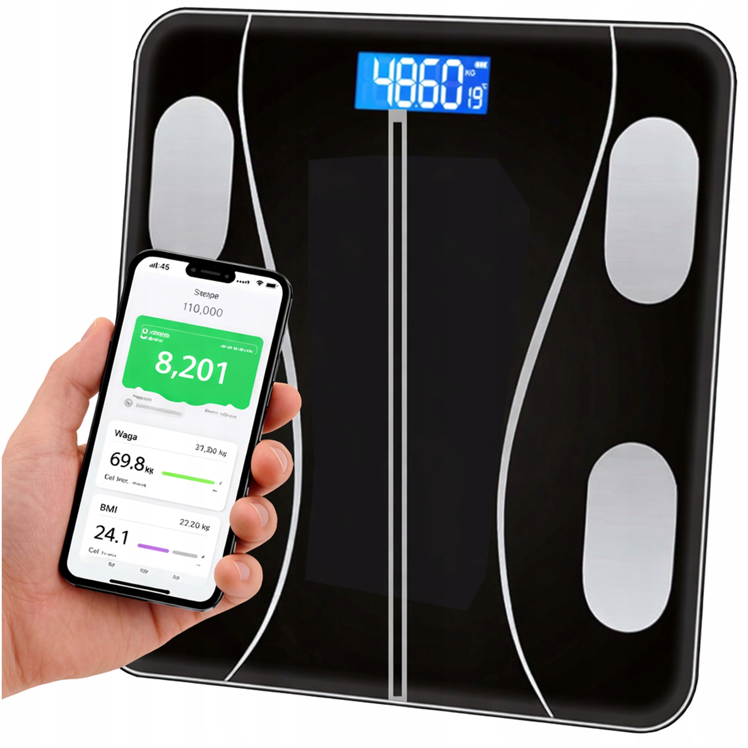Waga smart łazienkowa 180kg analityczna Bmi Bluetooth LCD pomiar tłuszczu