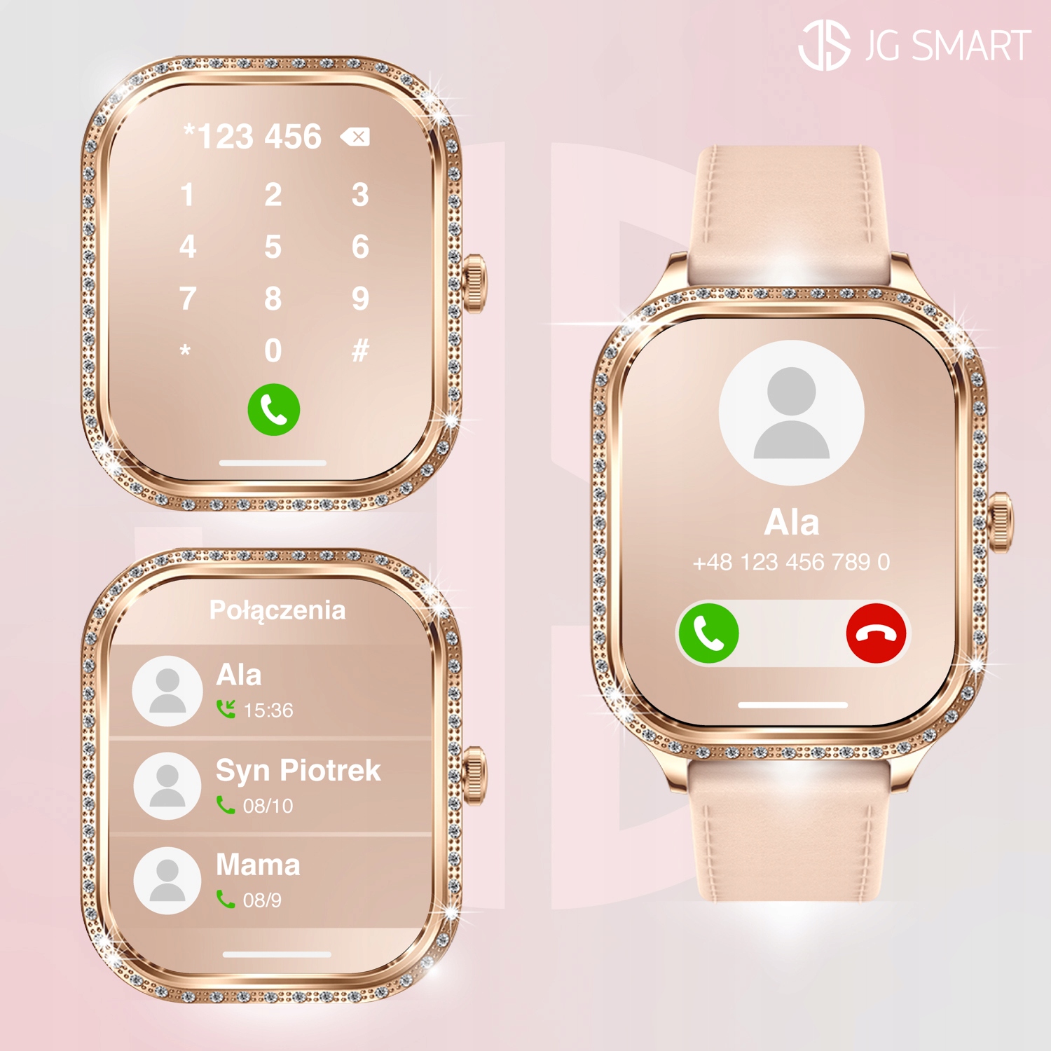 SMARTWATCH DLA KOBIETY DAMSKI ZEGAREK ROZMOWY MENU POLSKIE PULS + 3 PASKI Model JG Smart Smart watch damski JGS-M88