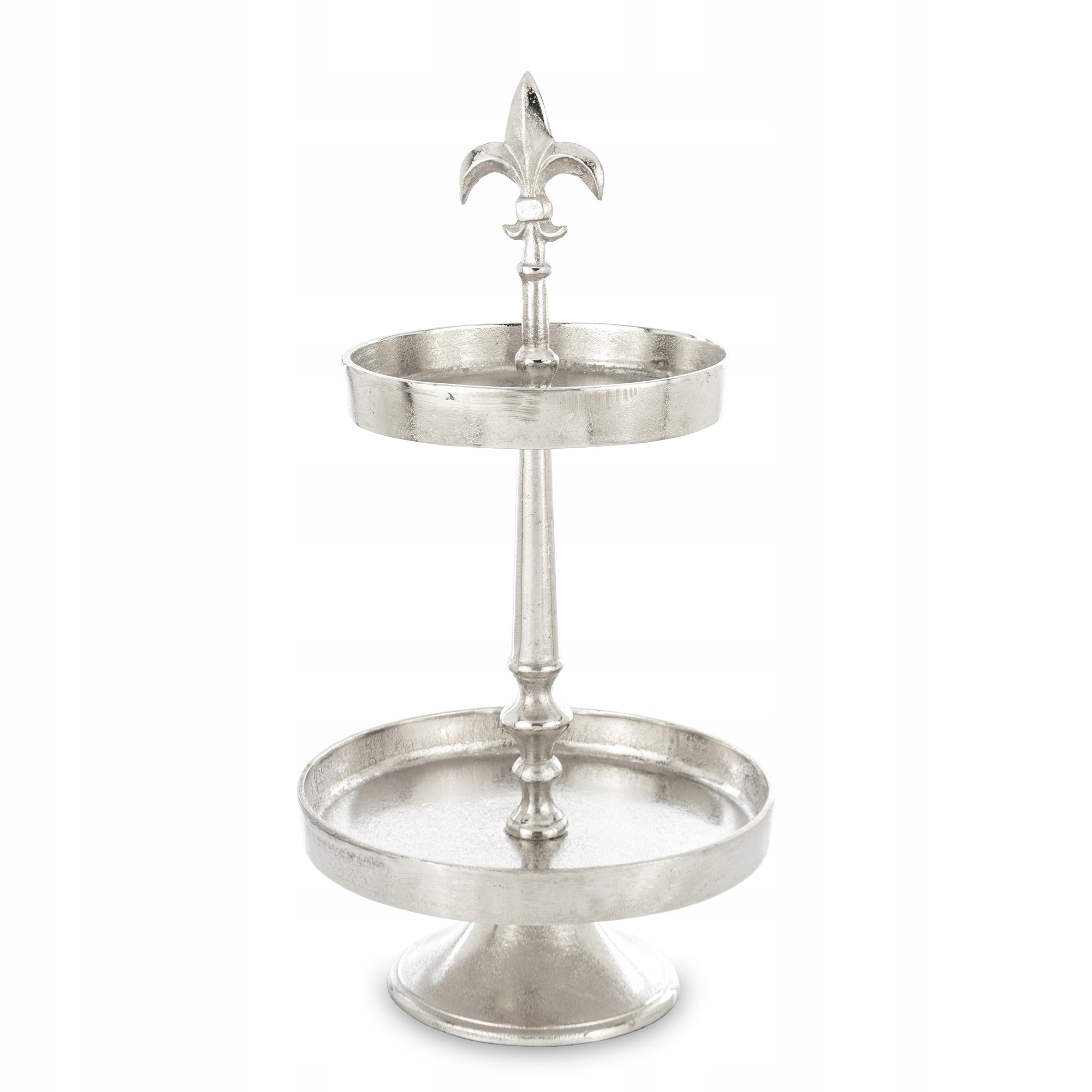 Strieborná kovová dekoratívna horizontálna patera na tortu ovocie