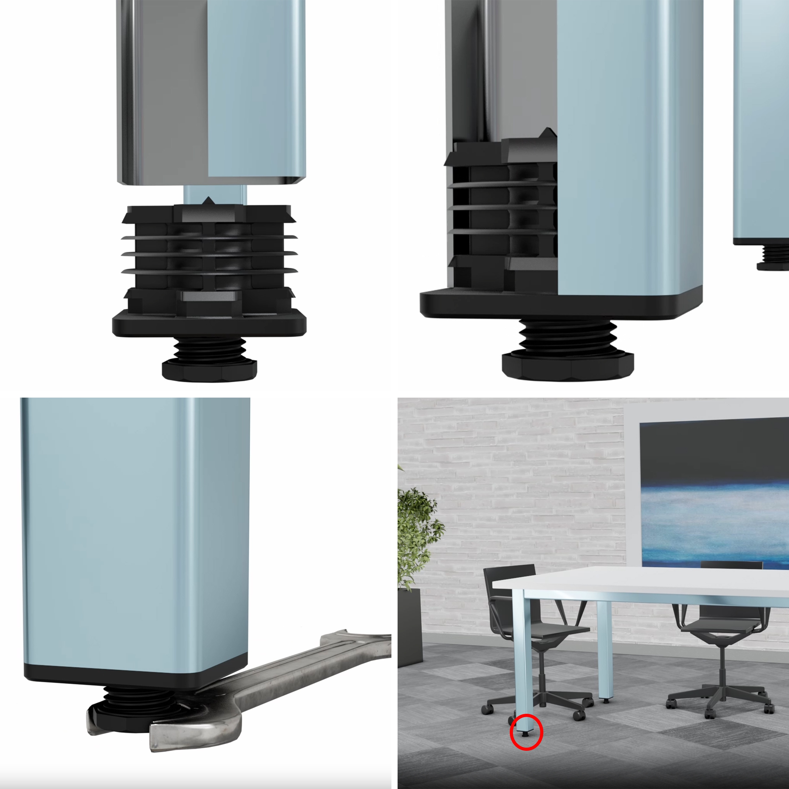 STOPKA REGULOWANA PROFIL 30x30 ZAŚLEPKA NÓŻKA 4SZT Maks. szerokość 3 cm