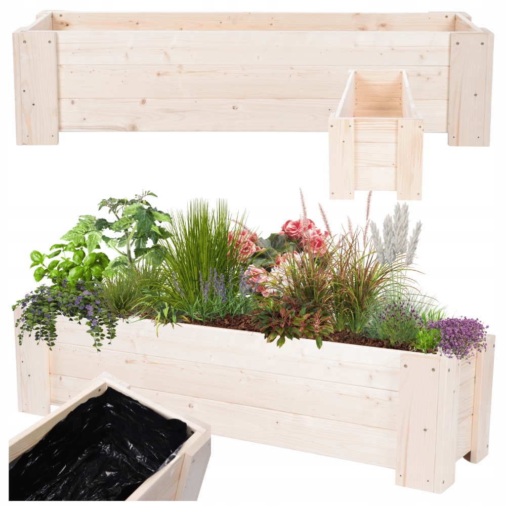 Drevený stojan na kvety veľká truhlica na kvety na terasu a balkón 30x120x30 Folia