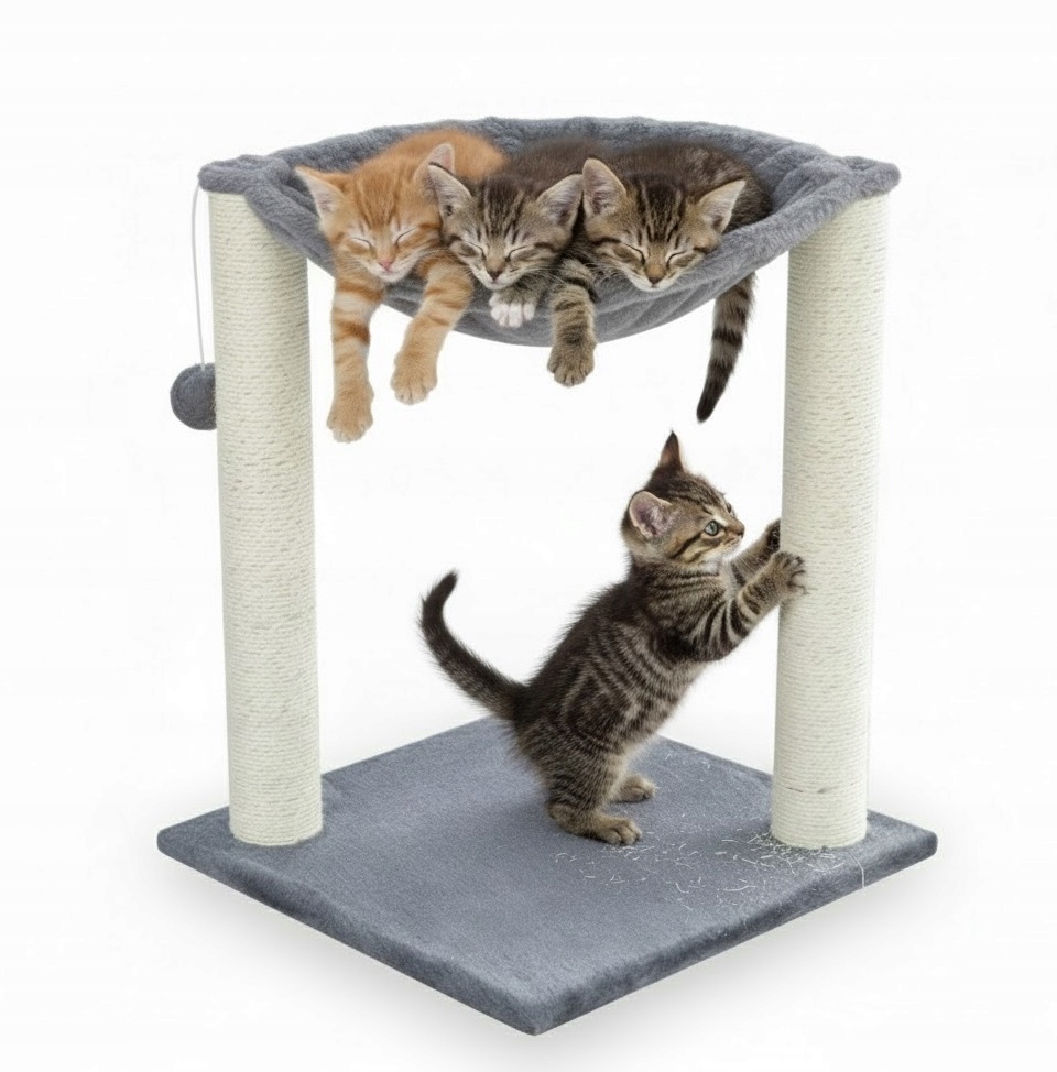 Levně Škrabadlo sloupky pro kočky pelíšek domeček budka 53 cm (F062)