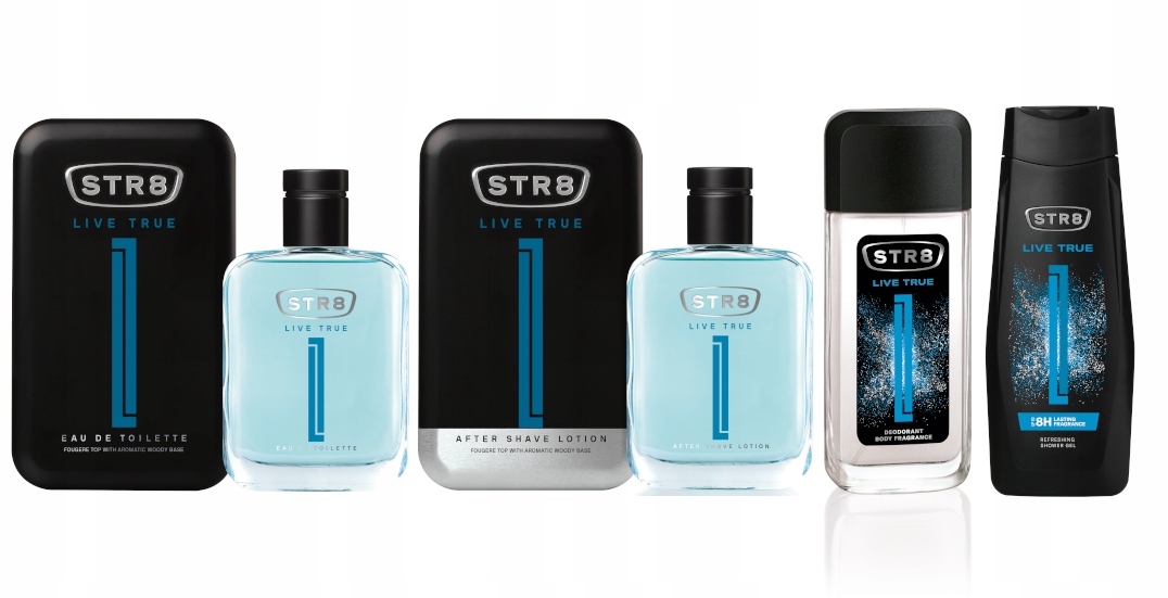 STR8 LIVE TRUE ZESTAW 4cz EDT50ml + ASL100ml + DNS85ml + ŻEL400ml