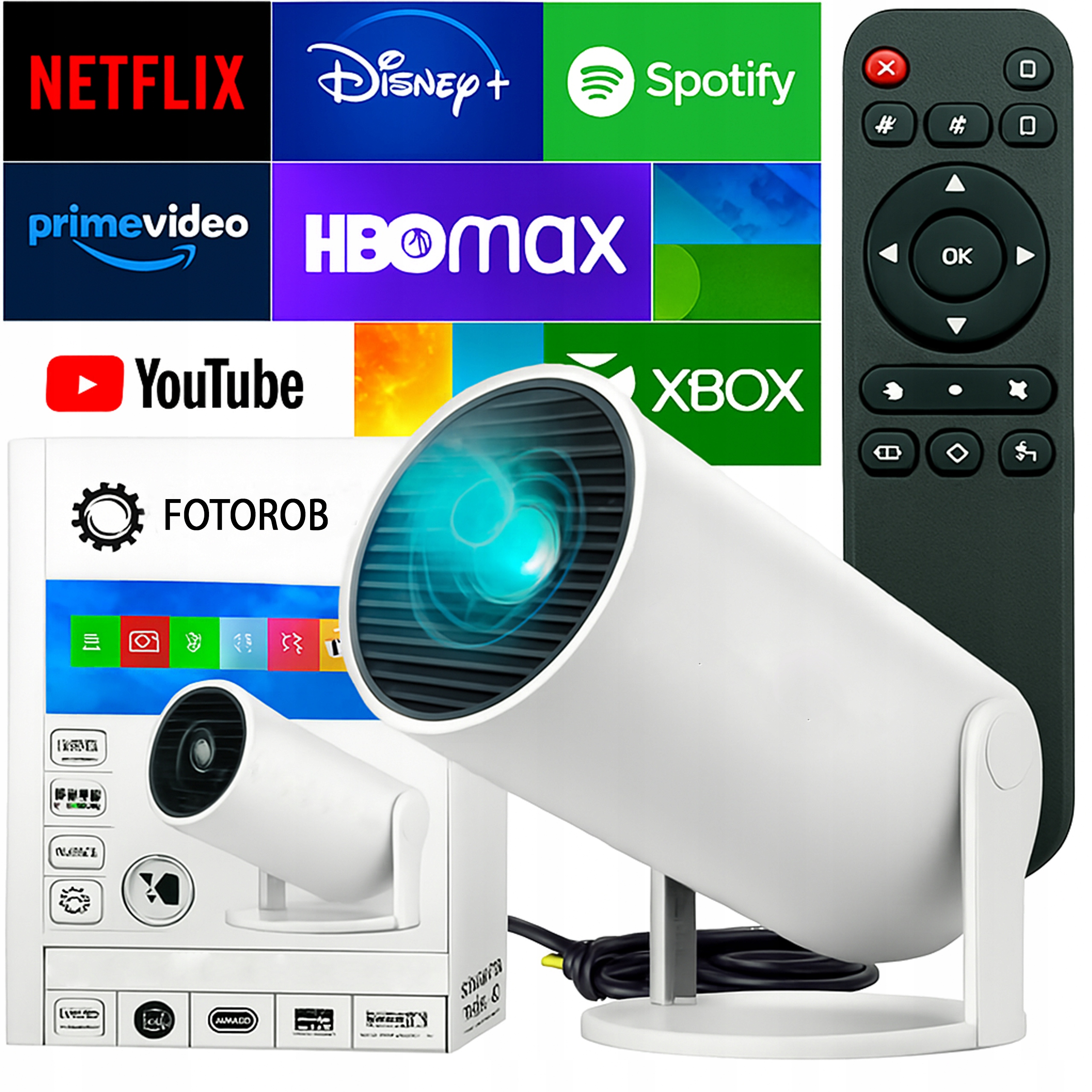 Projektor Rzutnik Full HD Android TV WiFi Przenośny Smart Głośnik Obrotowy