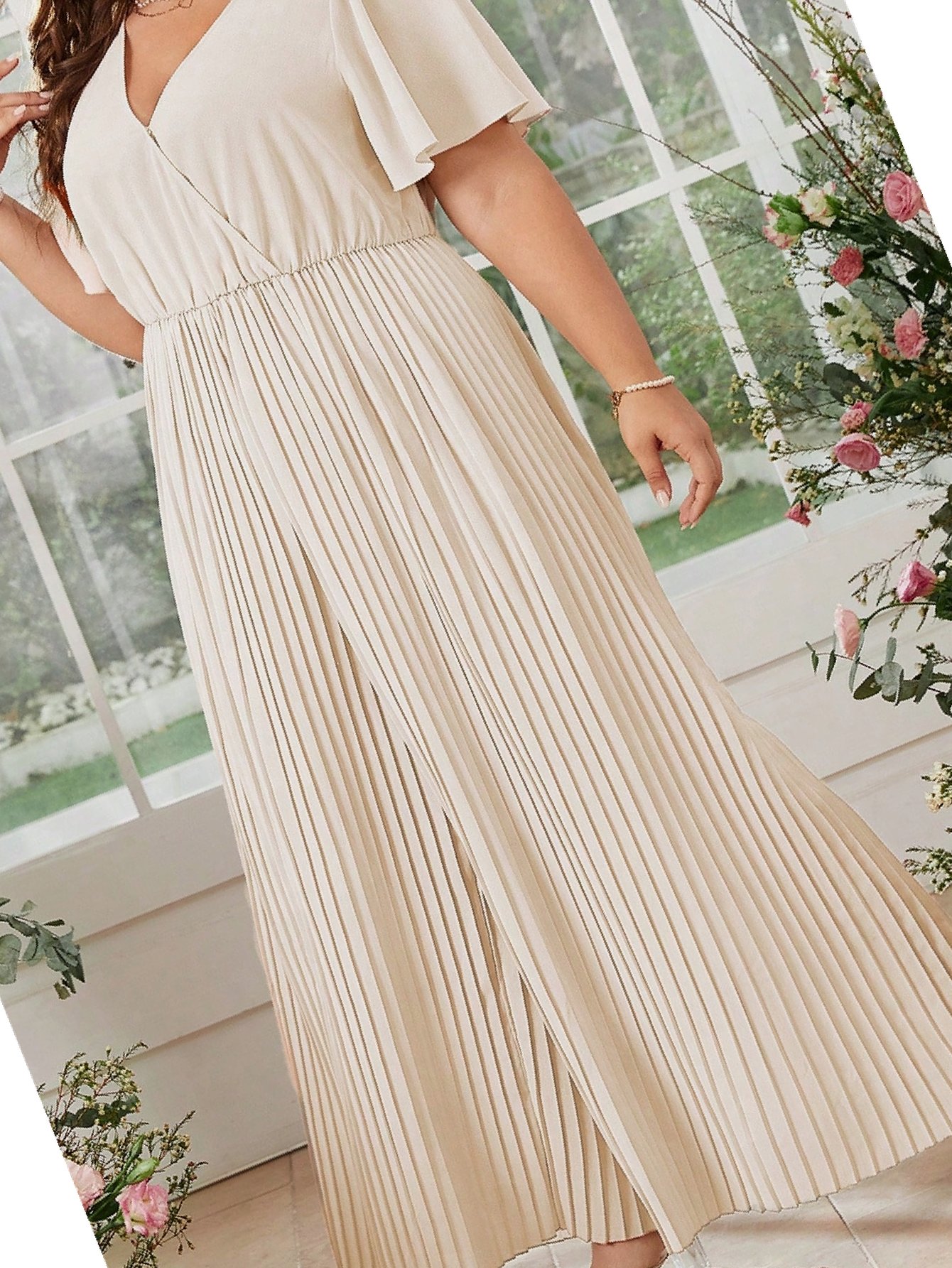 Kombinéza s výstřihem V Palazzo Béžová Návštěvnická Plisovaná 3XL