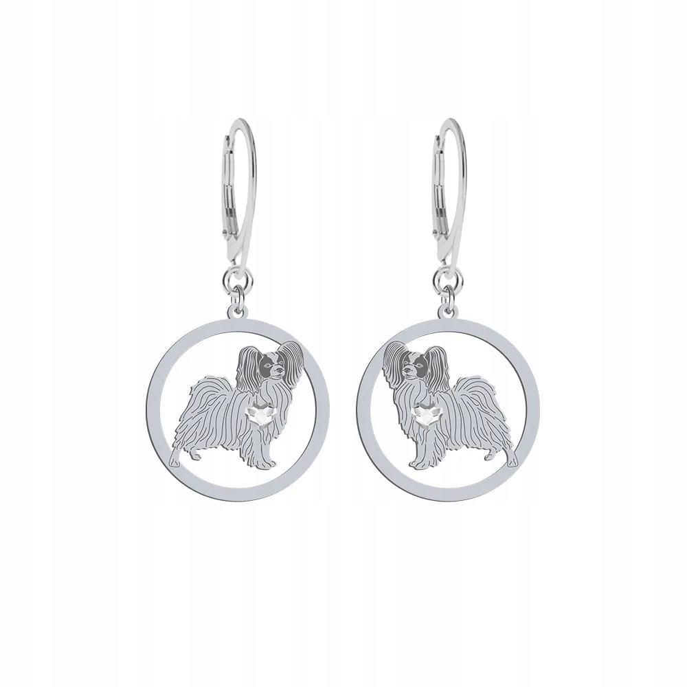 Stříbrné Náušnice se psem Papillon 925 Šperky Žena Dárek Gravírování