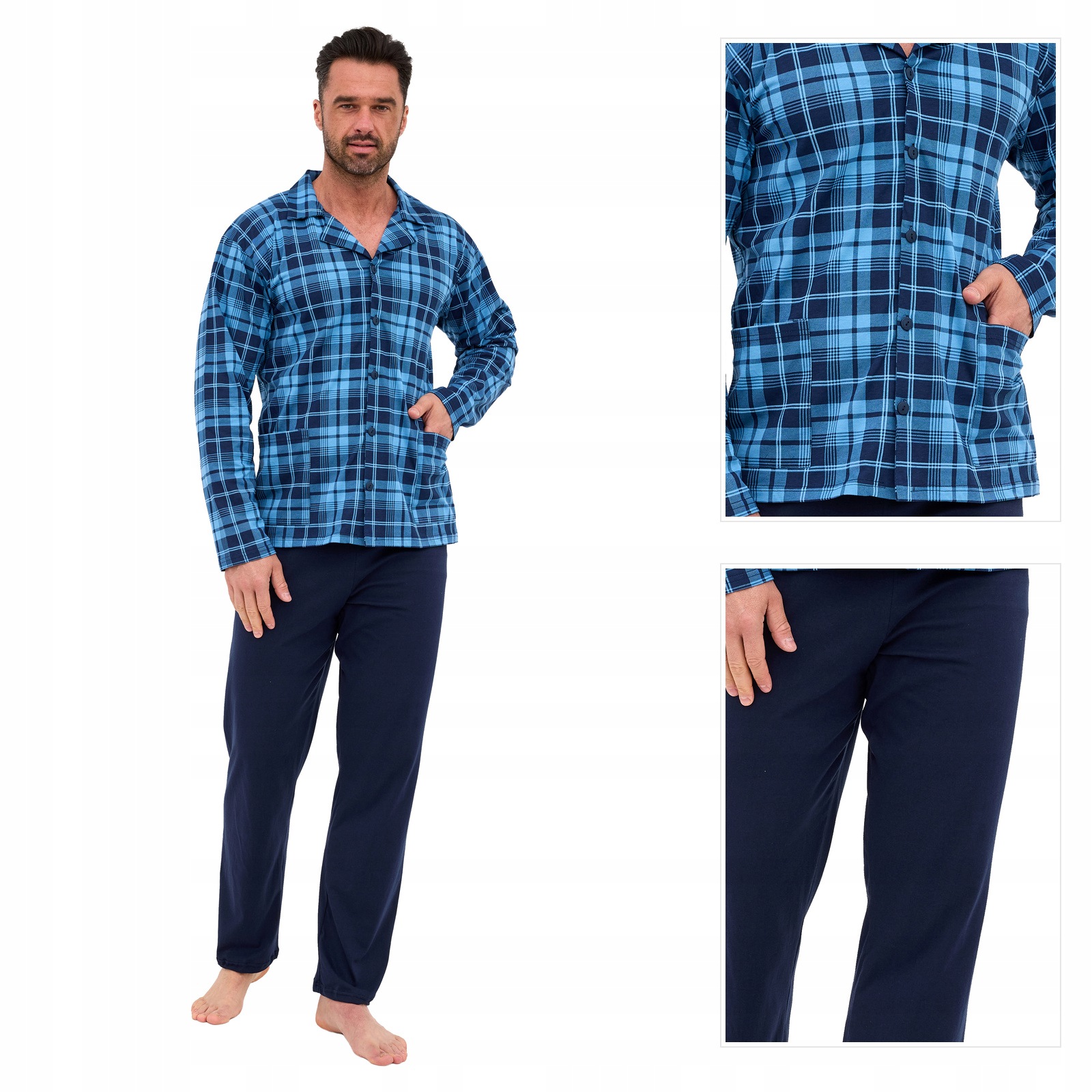 Pánské pyžamo Cornette 114/82 modré s dlouhým rukávem 2XL