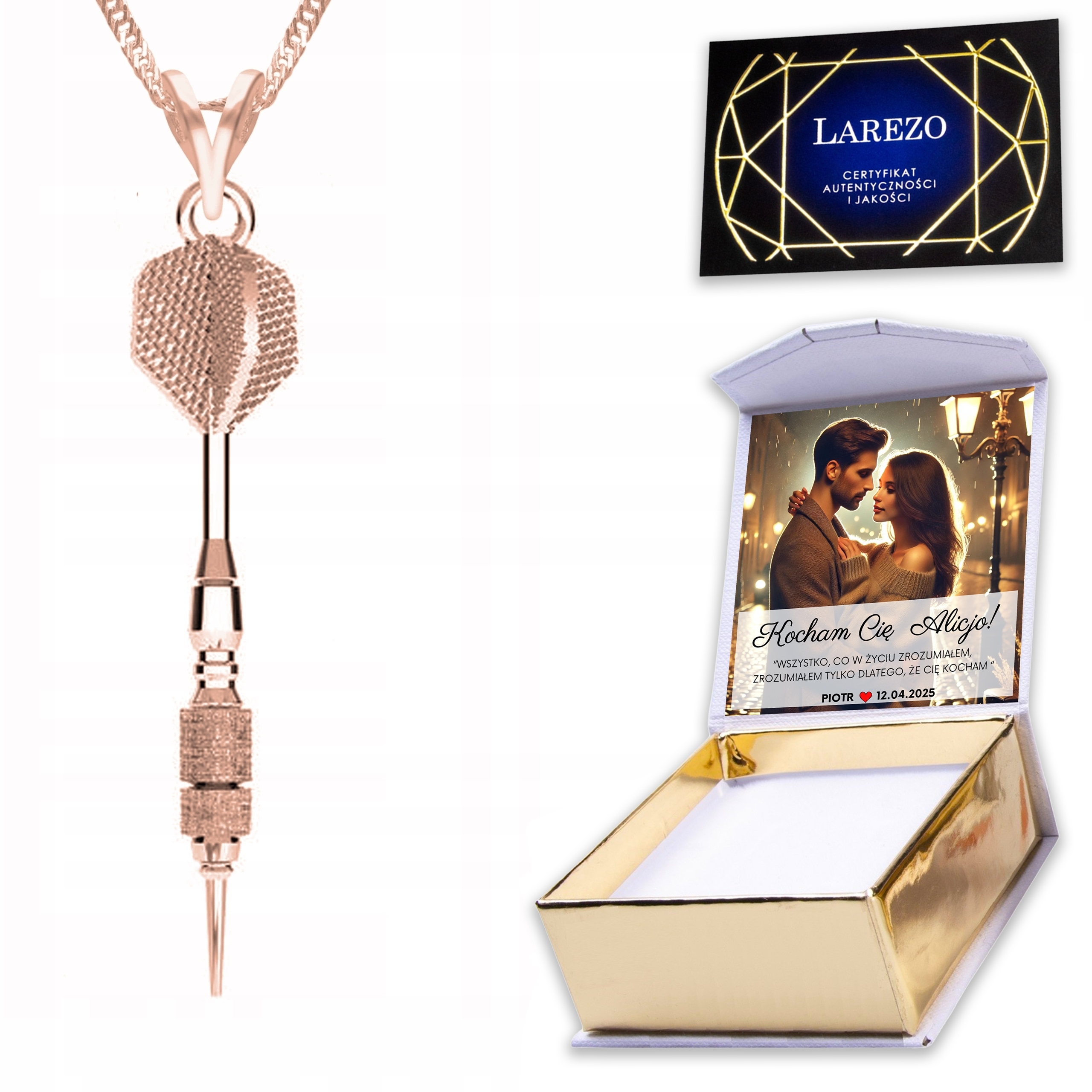 Pozlacený náhrdelník 925 s šipkou šipky Dart Šipka Hra Šipka Potisk