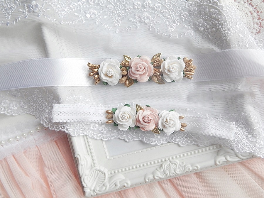 RÓŻANY Zestaw do chrztu OPASKA i PASEK do sukienki Kolor wielokolorowy