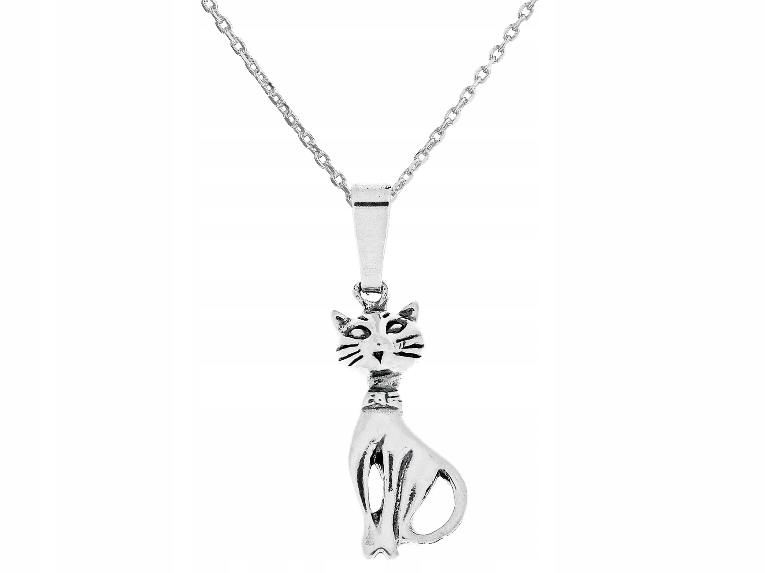 Dlouhý stříbrný oxidovaný dámský náhrdelník s kočkou Kočka Stříbro 75 cm