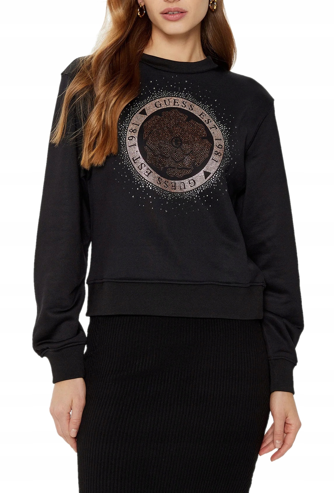 Guess černá dámská mikina s velkým logem a velkým vkládacím logem S