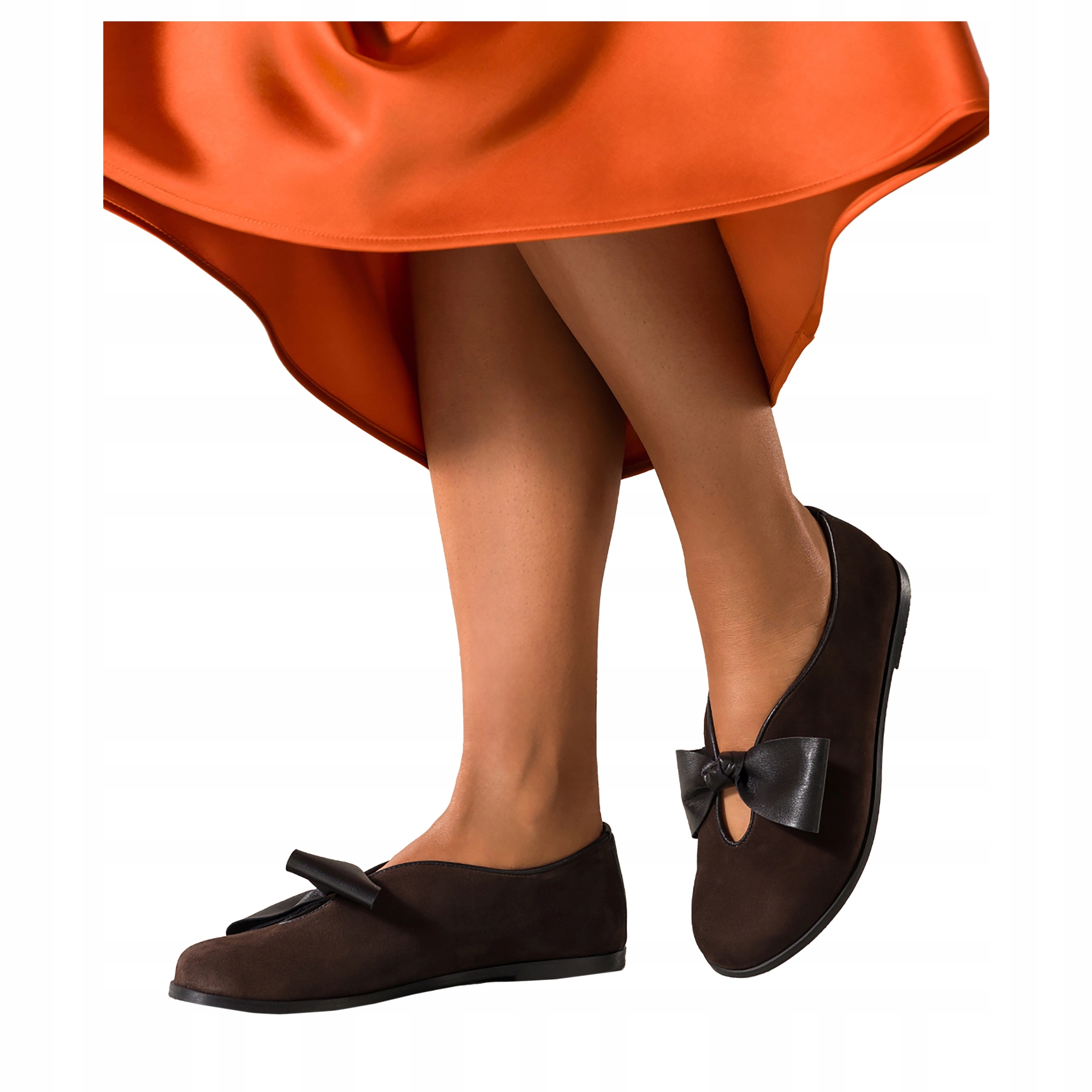 Čokoládové Baleríny Dámské Kožené S Mašličkou Pohodlné Módní Ploché vel. 40