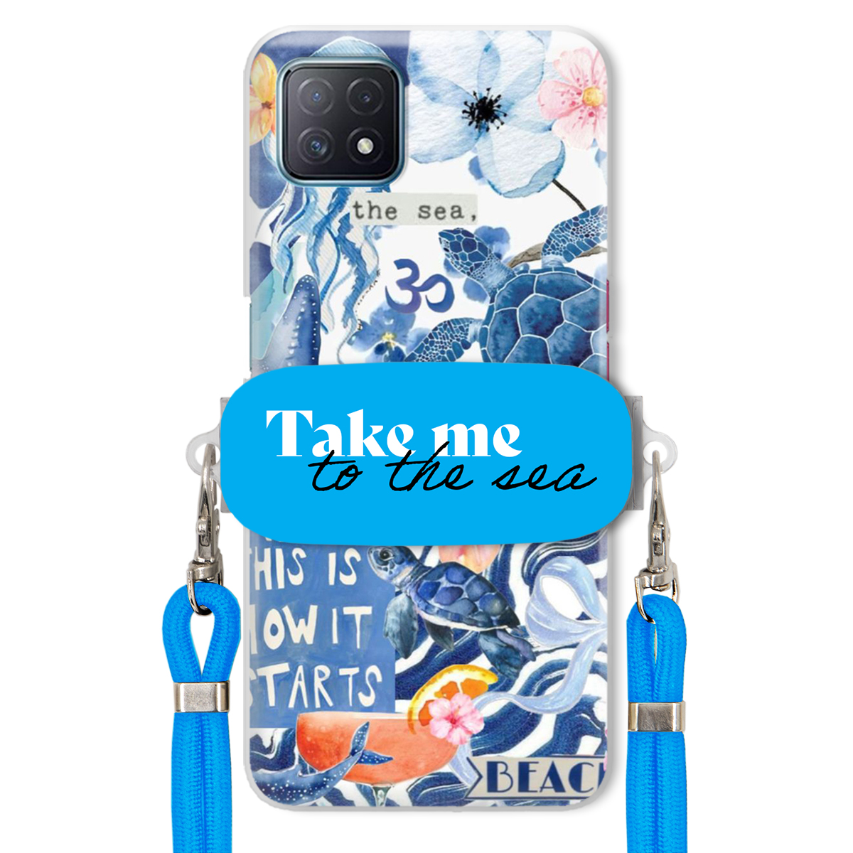 Pouzdro pro Oppo A72 5G Modré Crossbody vodítko Držák Take Me To The Sea